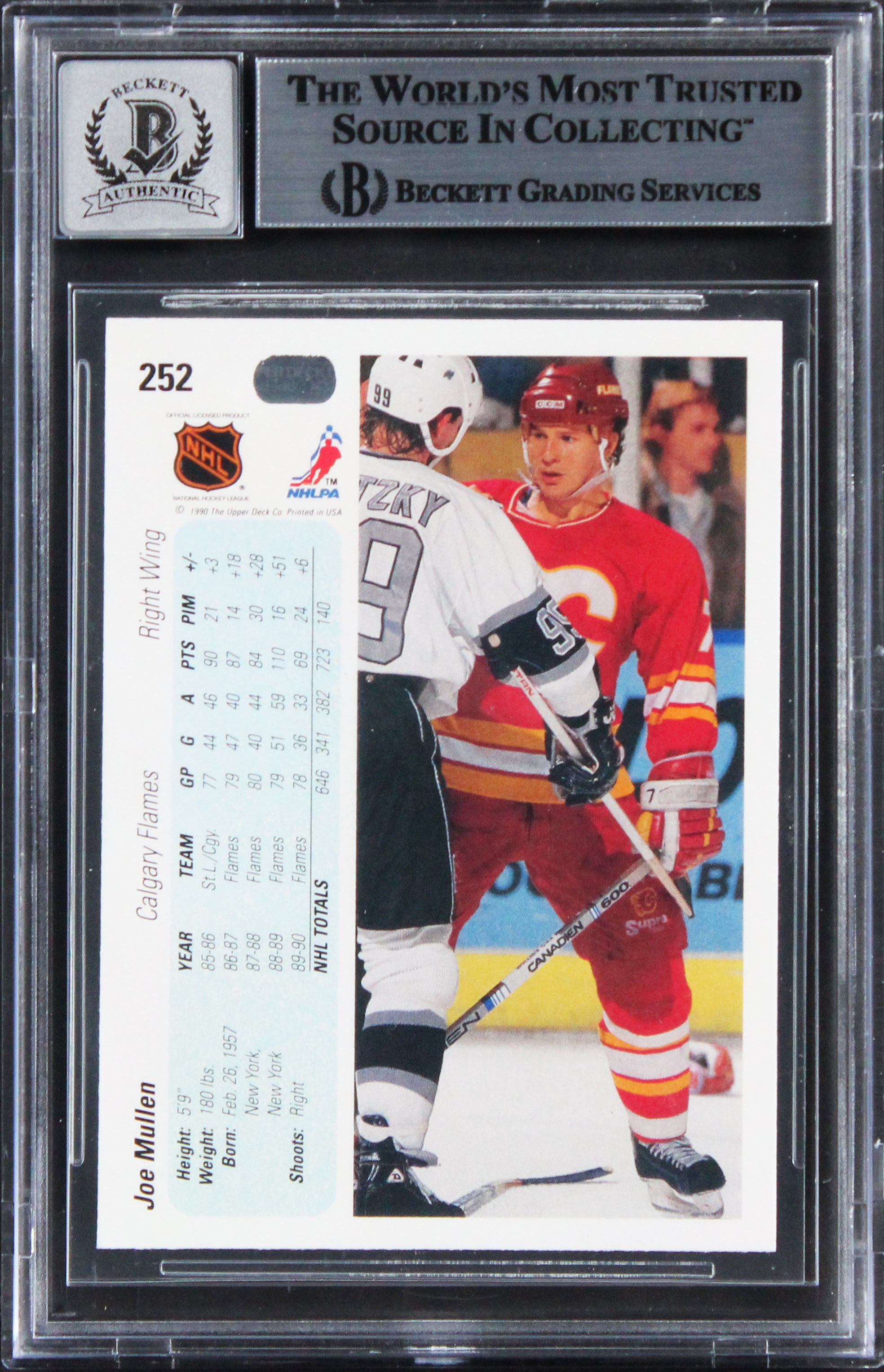 Flames Joe Mullen Signed 1990 Upper Deck #252 Card Auto Graded 10! BAS Slabbed