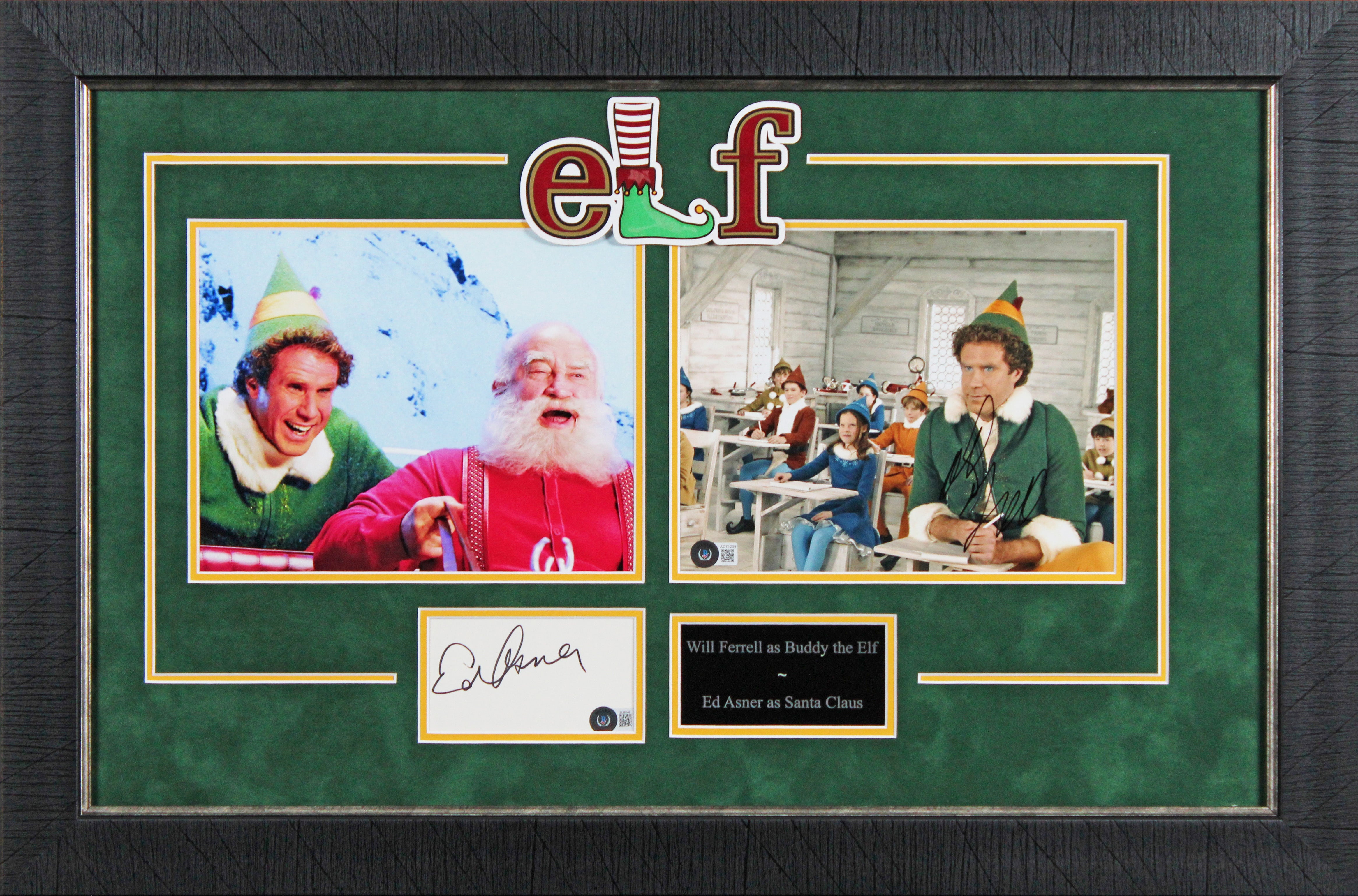 Will Ferrell & Ed Asner Elf Authentic Signed Framed Display Autographed BAS