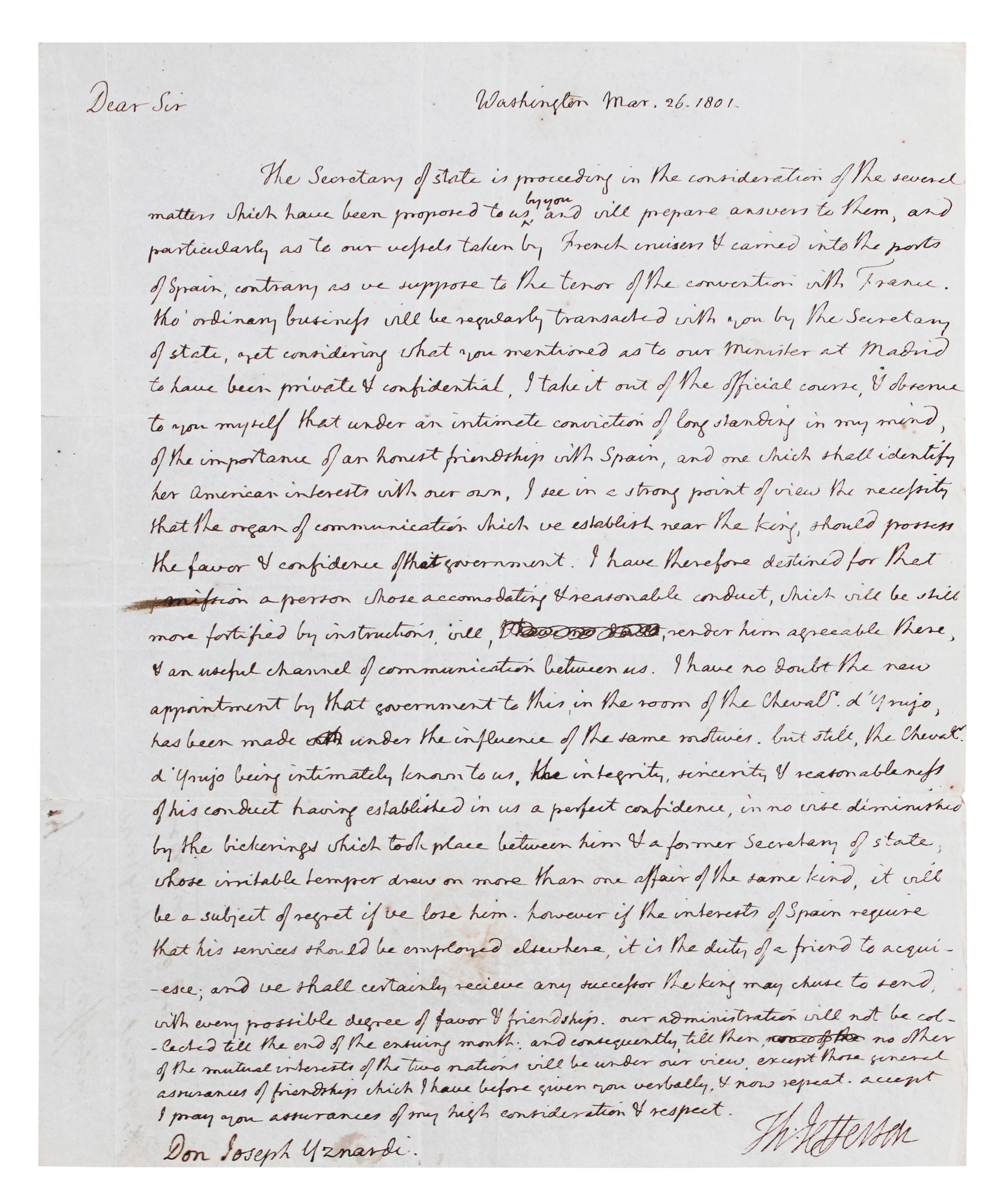 Thomas Jefferson Authentic Signed 8.25x10 1783 Handwritten Letter BAS #AG010015