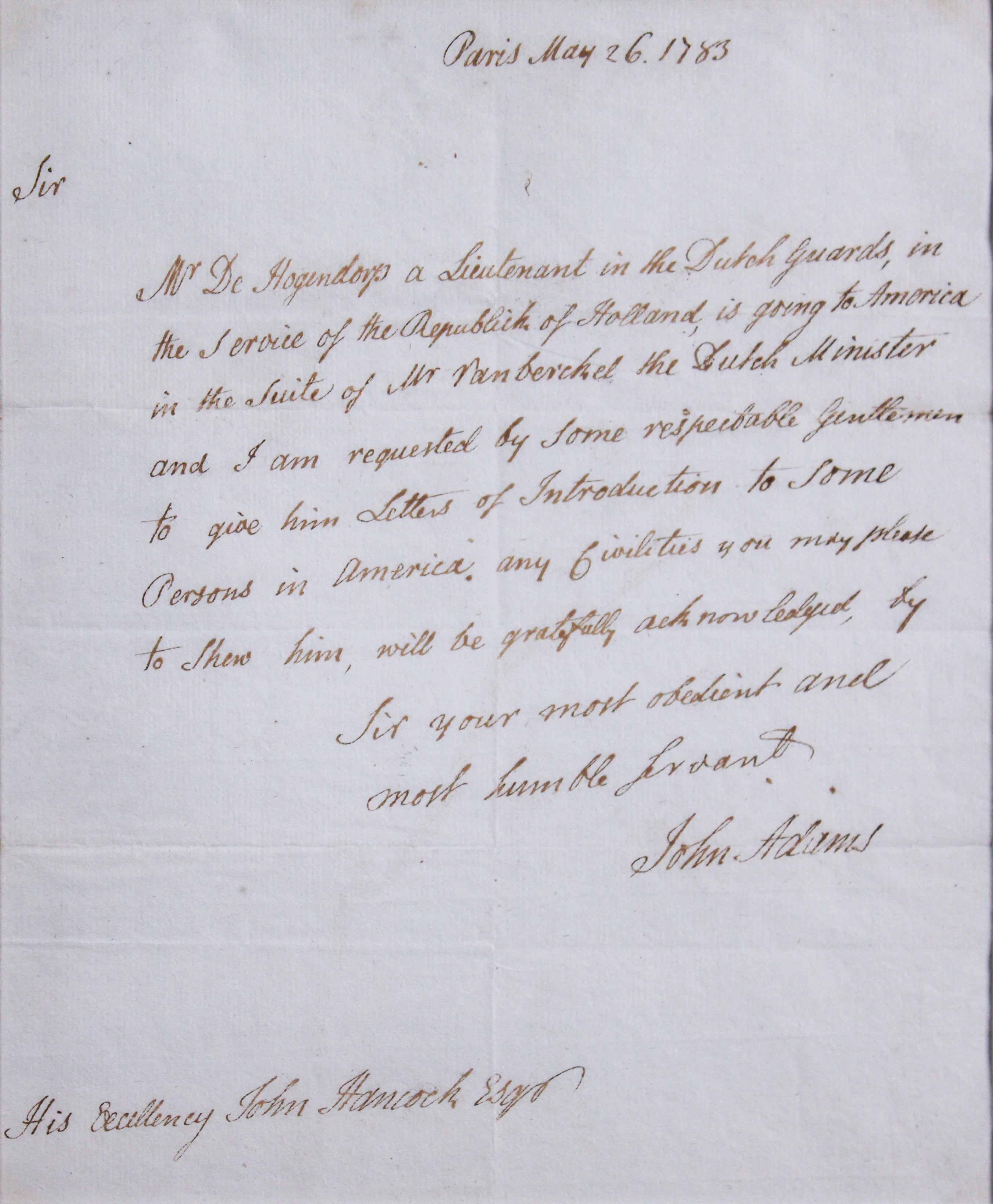 John Adams Signed & Framed 1783 Handwritten Letter To John Handcock BAS LOA