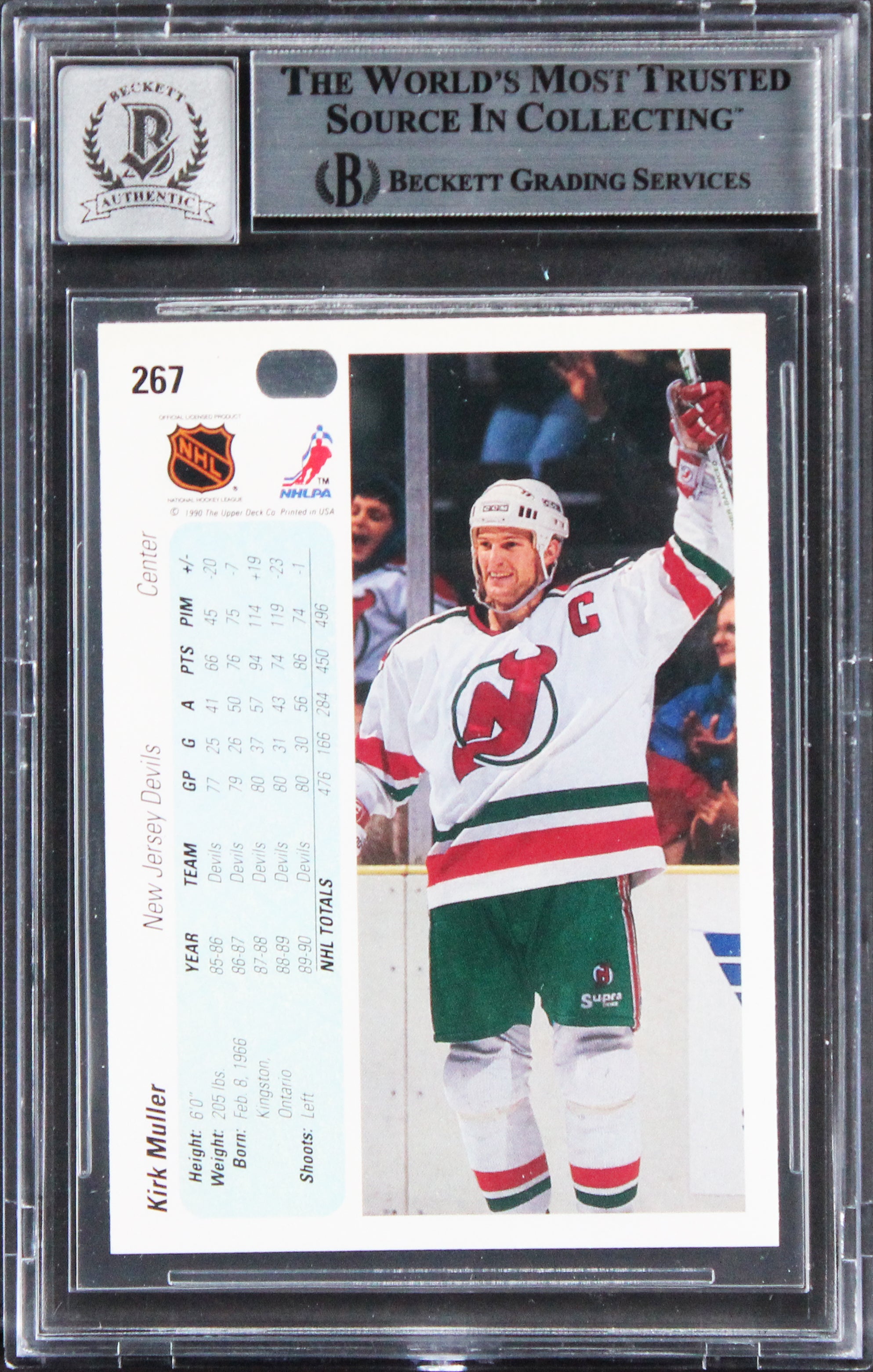 Devils Kirk Muller Signed 1990 Upper Deck #287 Card Auto Graded 10! BAS Slabbed