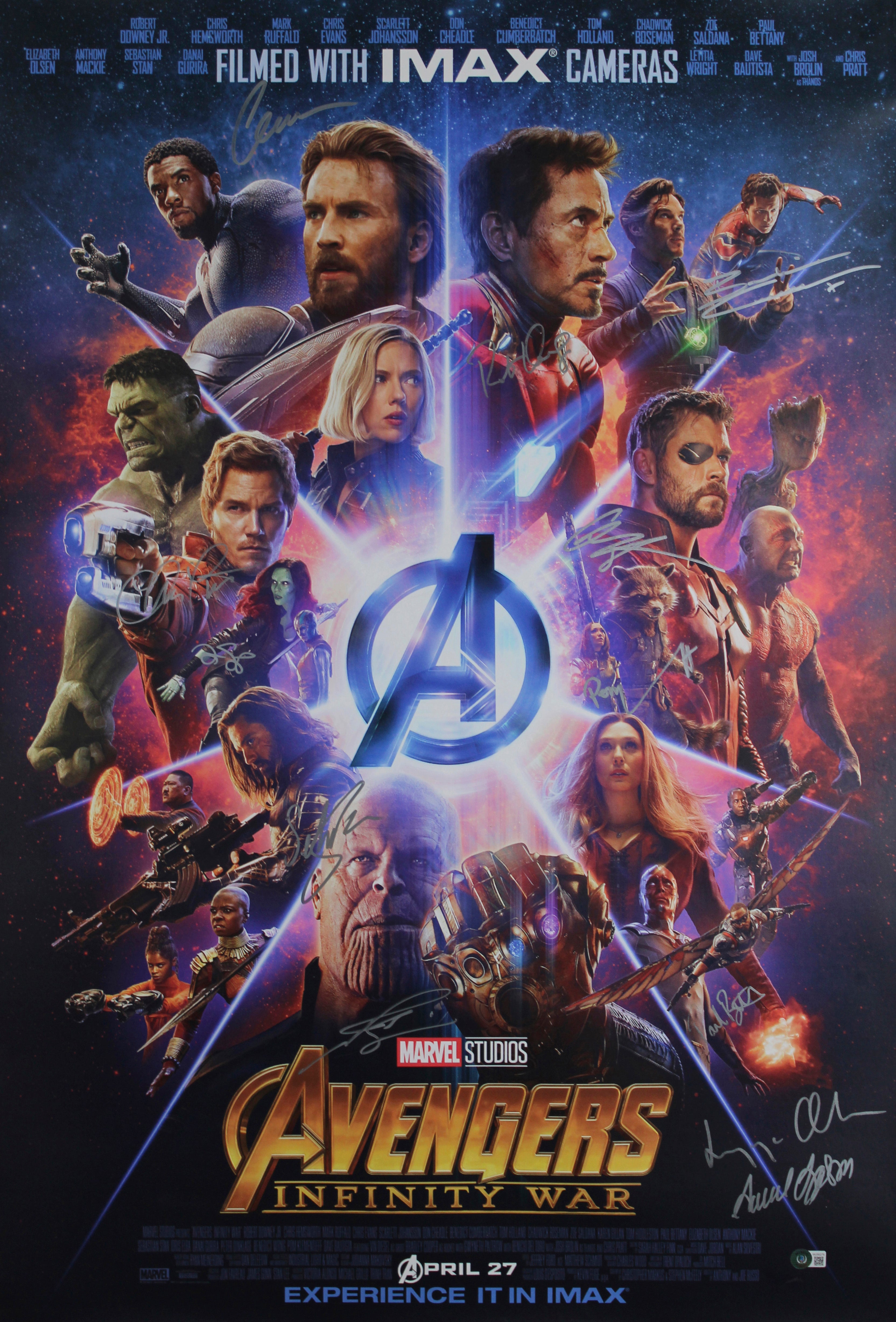 The Avengers (12) Downey Jr., Evans, Jackson, Pratt +8 Signed 27x40 Poster BAS 1