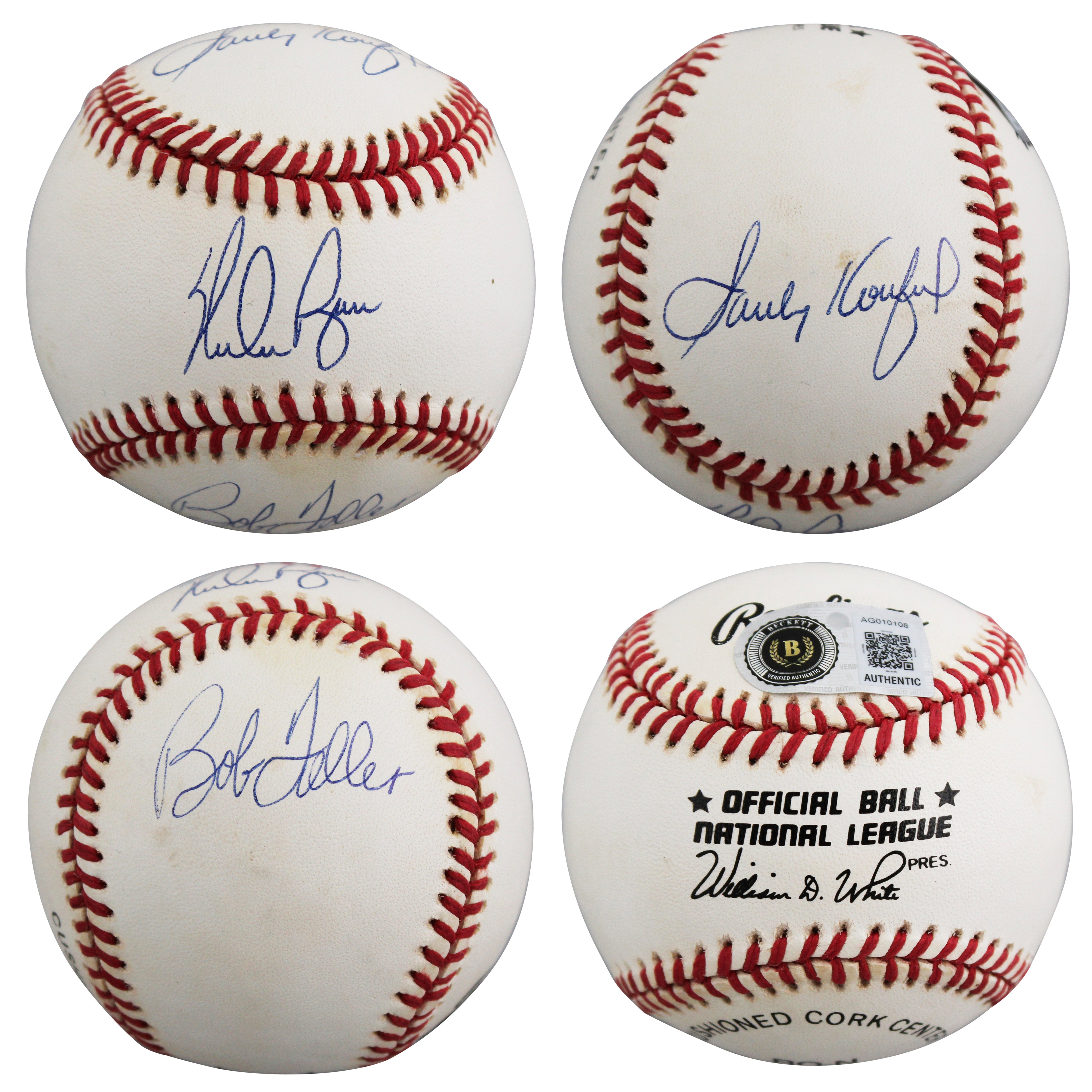 Sandy Koufax, Nolan Ryan & Bob Feller Authentic Signed Baseball BAS #AG010108