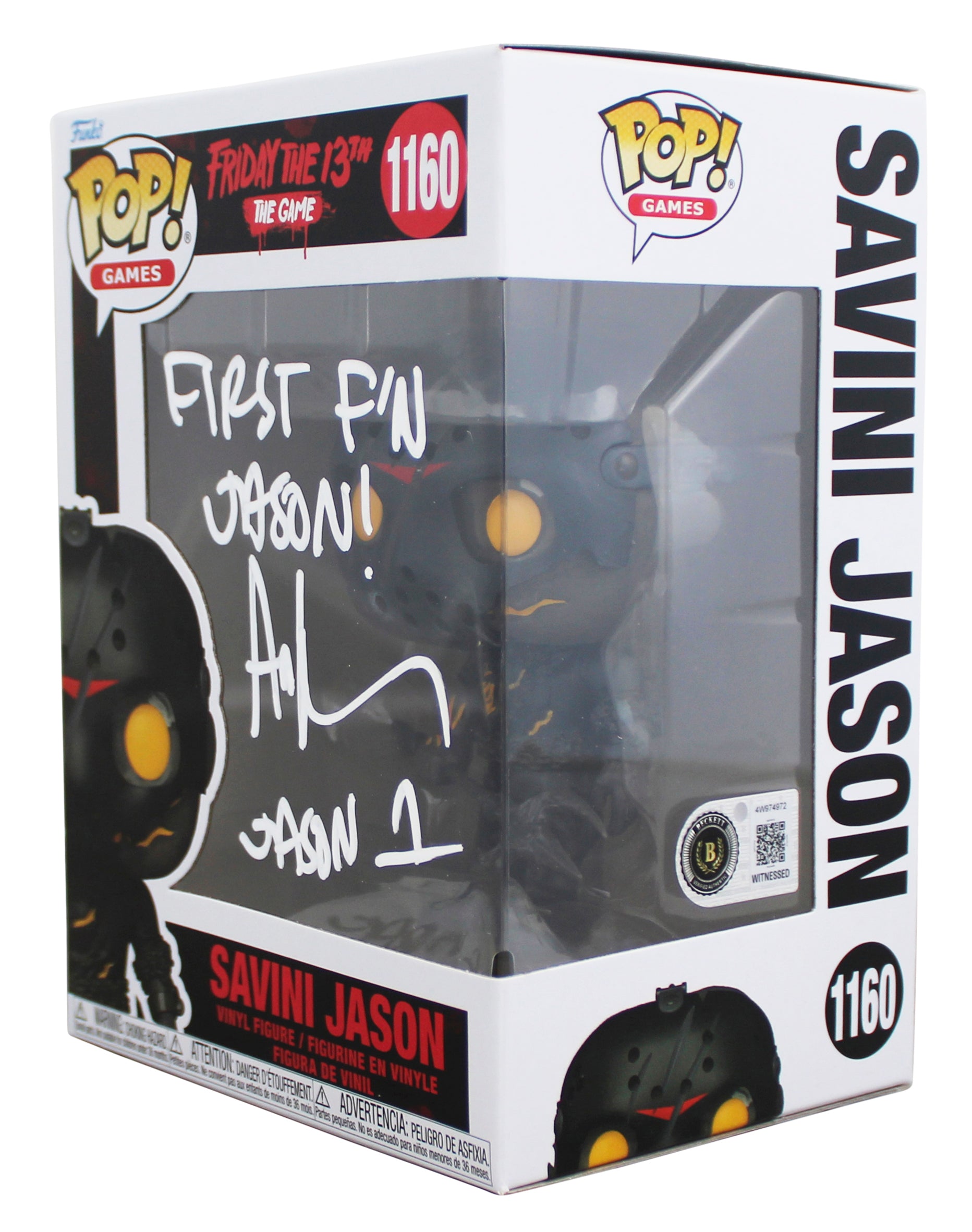 Ari Lehman "2x Insc" Signed Jason #1160 Funko Pop Figure w/ White Sig BAS Wit