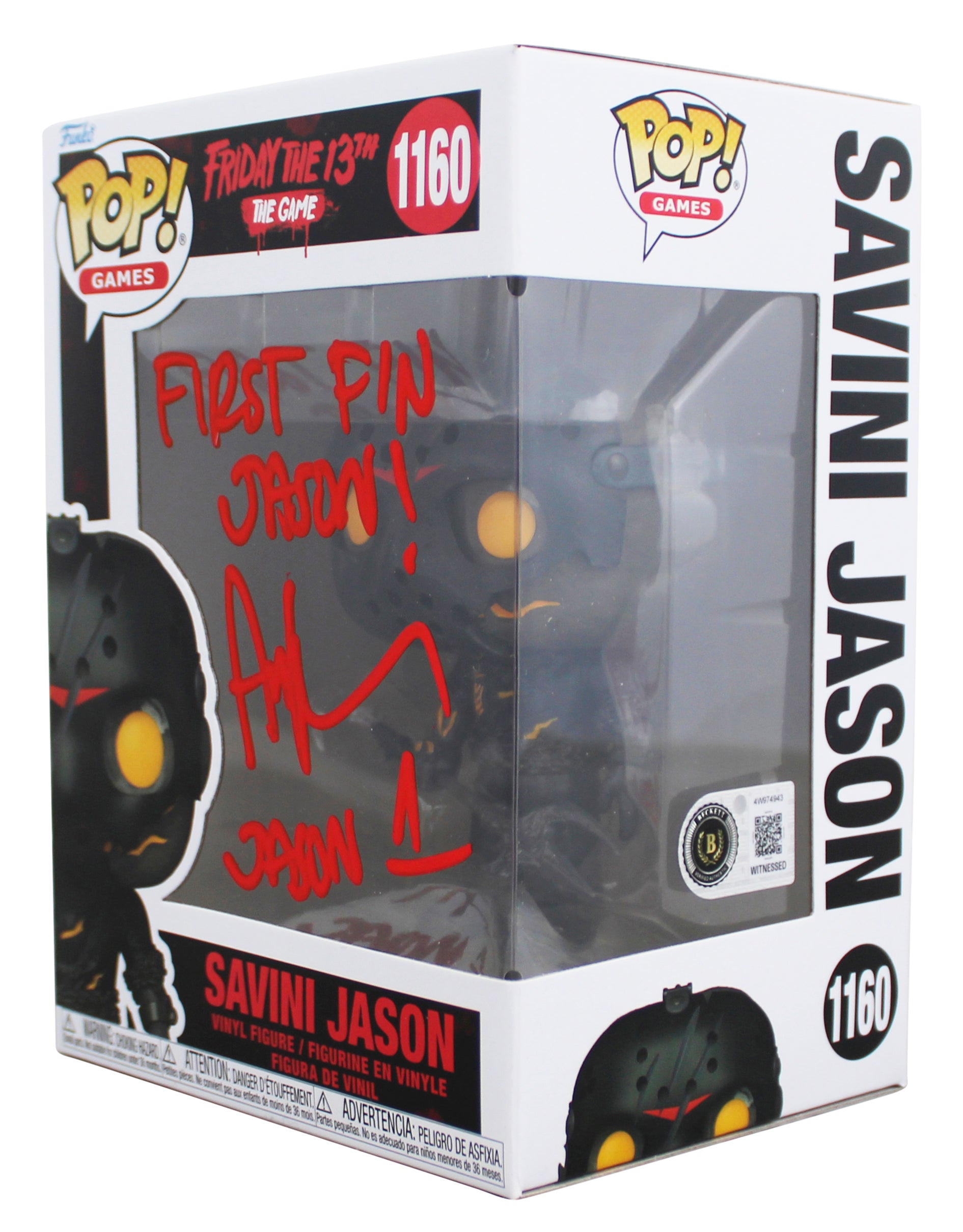 Ari Lehman "2x Insc" Signed Jason #1160 Funko Pop Figure w/ Red Sig BAS Witness