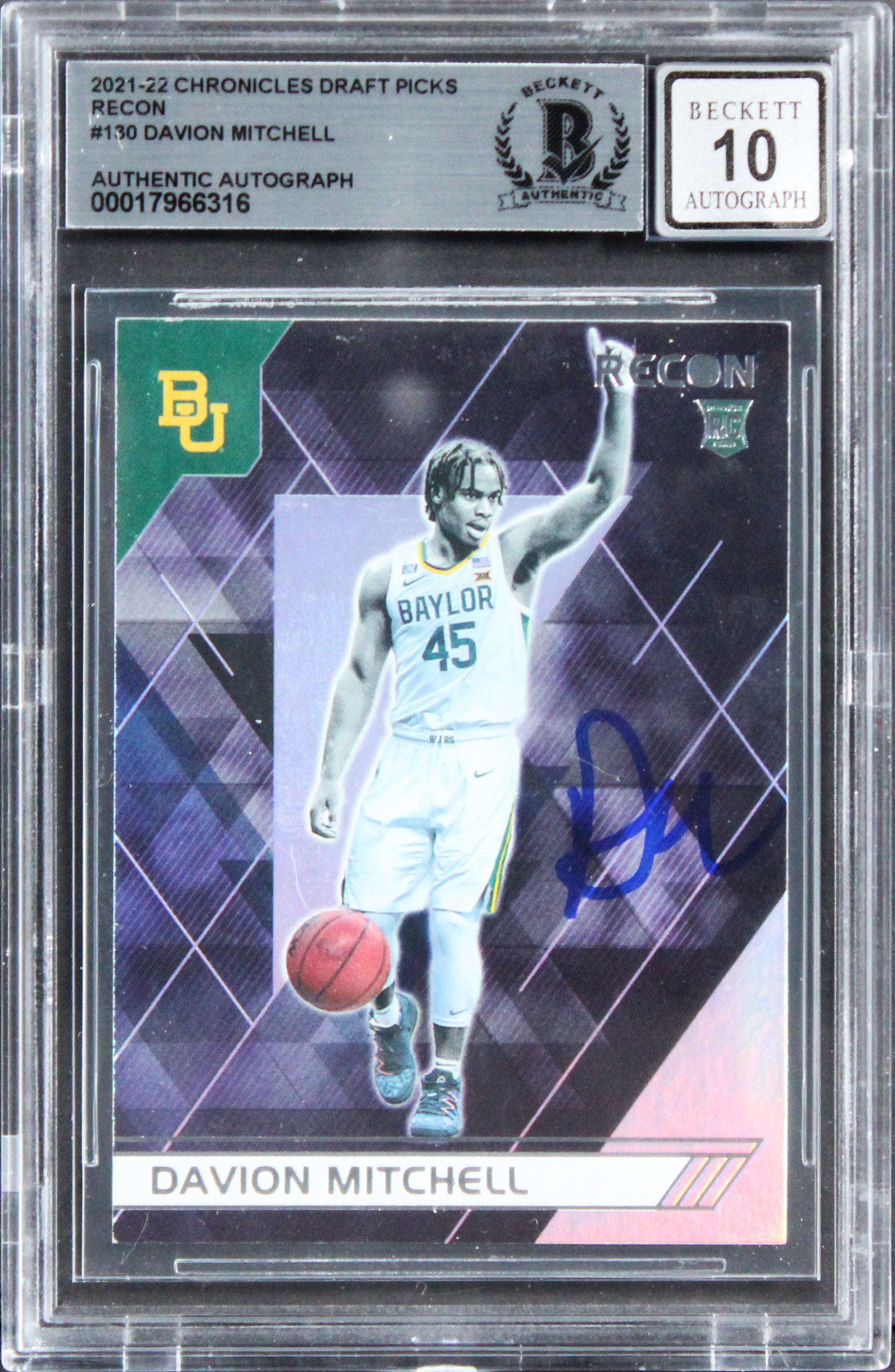 Davion Mitchell Signed 2021 Chronicles DP Rcn #130 Rookie Card Auto 10! BAS Slab