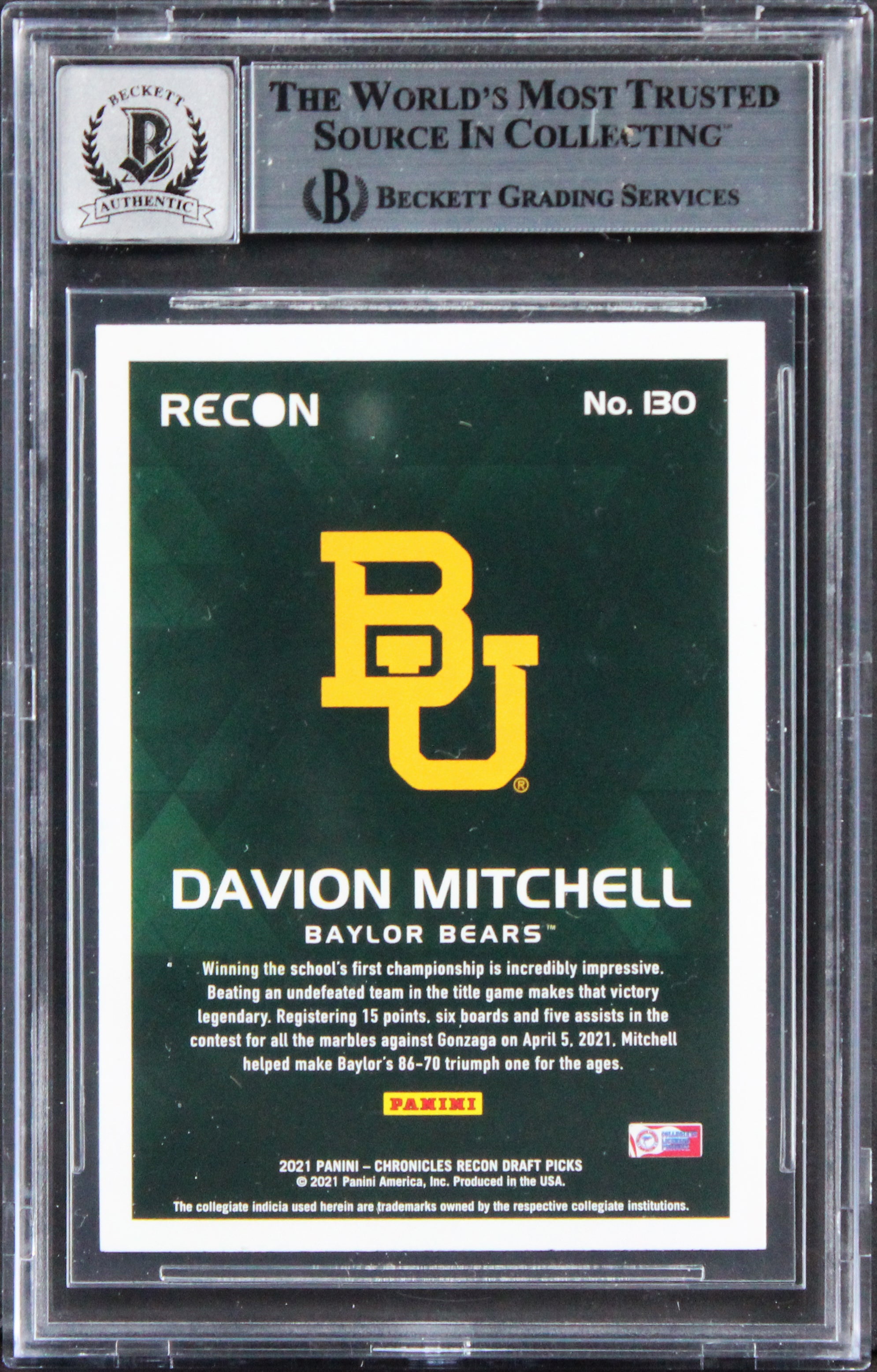 Davion Mitchell Signed 2021 Chronicles DP Rcn #130 Rookie Card Auto 10! BAS Slab
