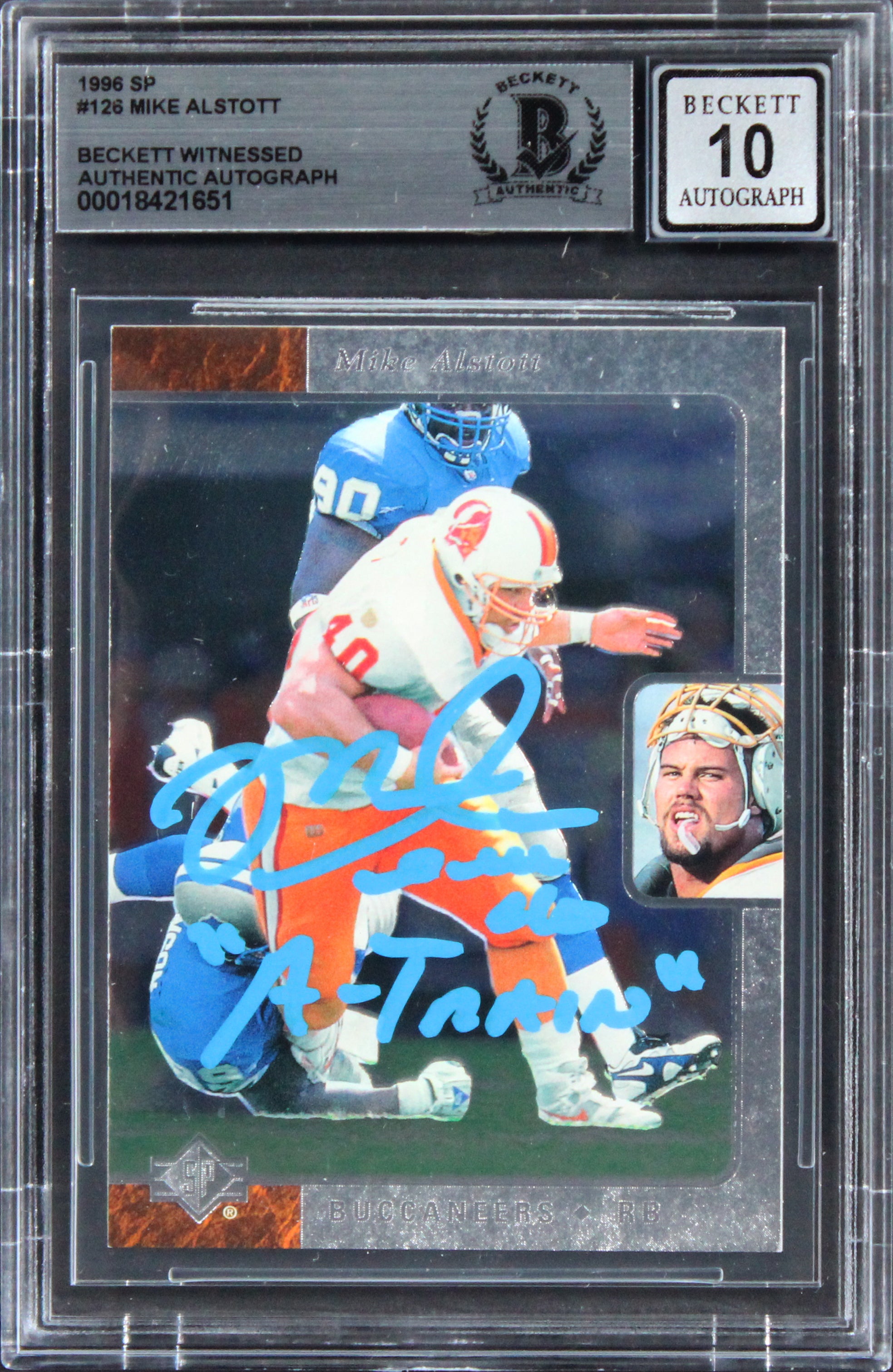 Bucs Mike Alstott "A-Train" Signed 1996 SP #126 Rookie Card Auto 10! BAS Slab 2