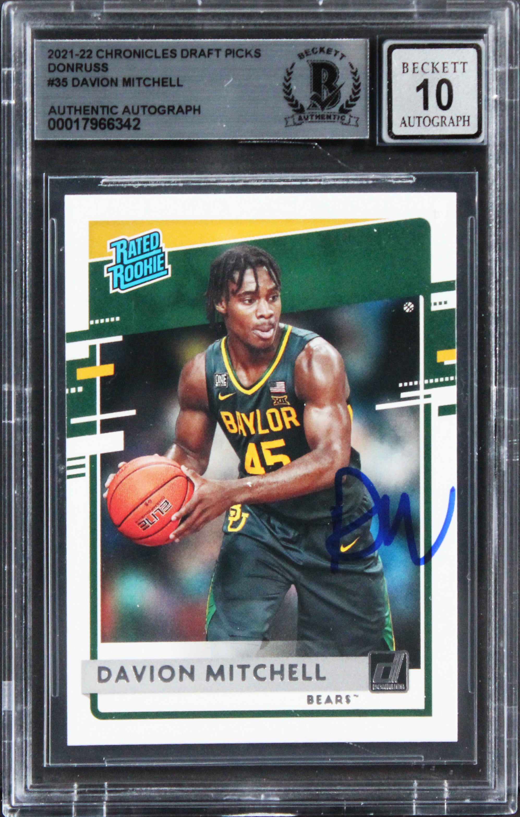 Davion Mitchell Signed 2021 Chronic DP Donruss #35 Rookie Card Auto 10! BAS Slab