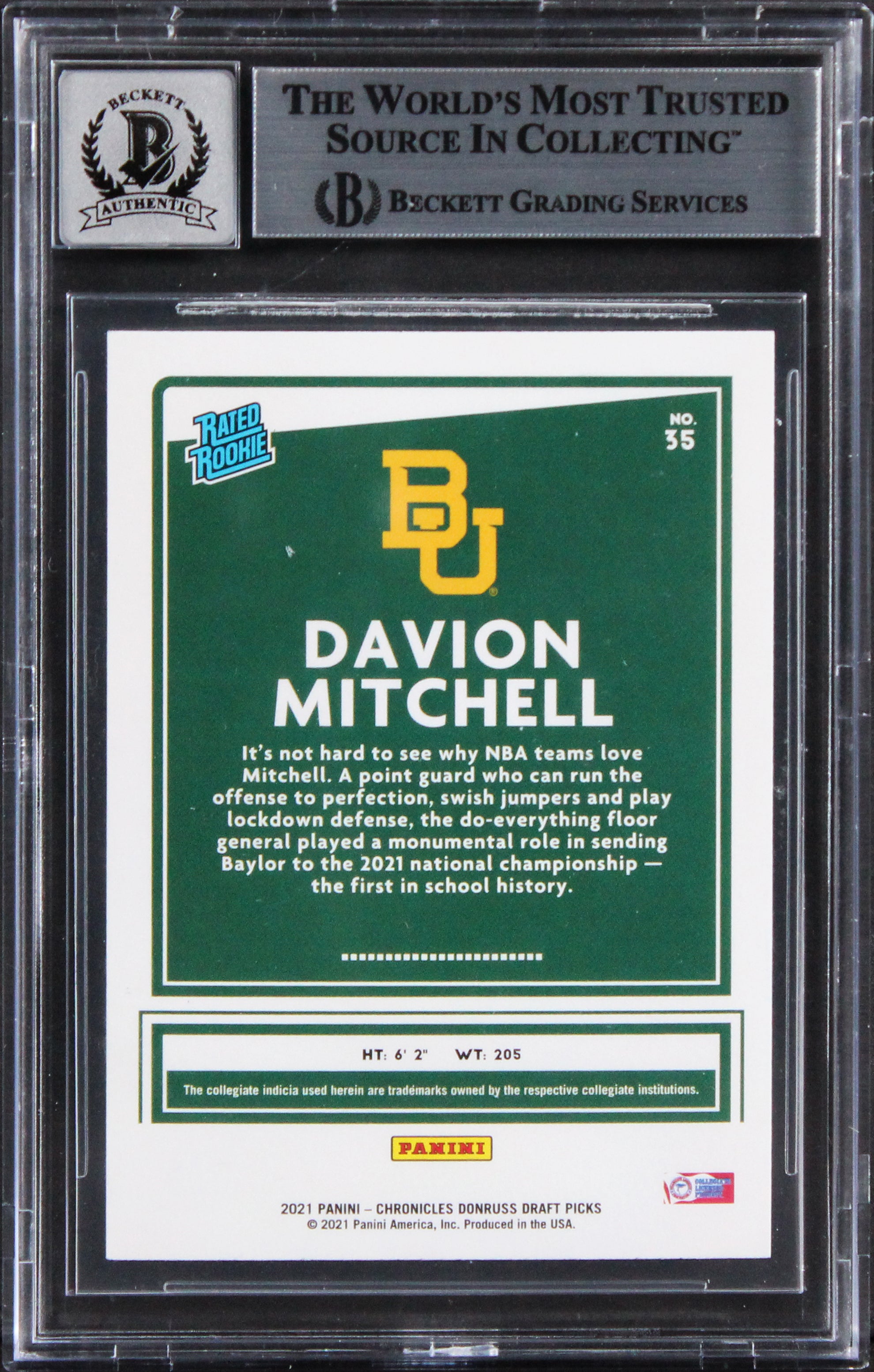 Davion Mitchell Signed 2021 Chronic DP Donruss #35 Rookie Card Auto 10! BAS Slab