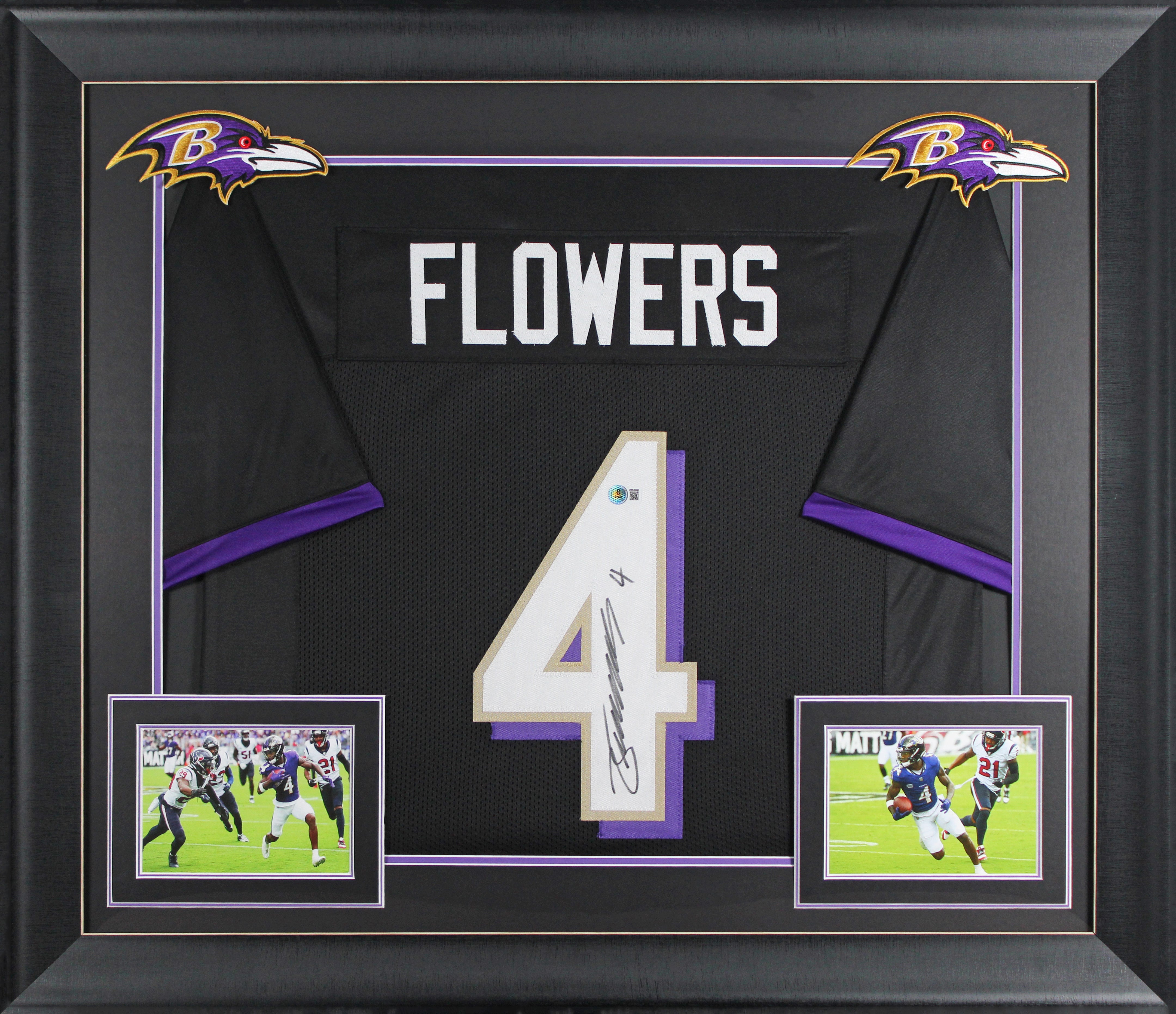 Zay Flowers Authentic Signed Purple Pro Style Framed Jersey BAS Witnessed