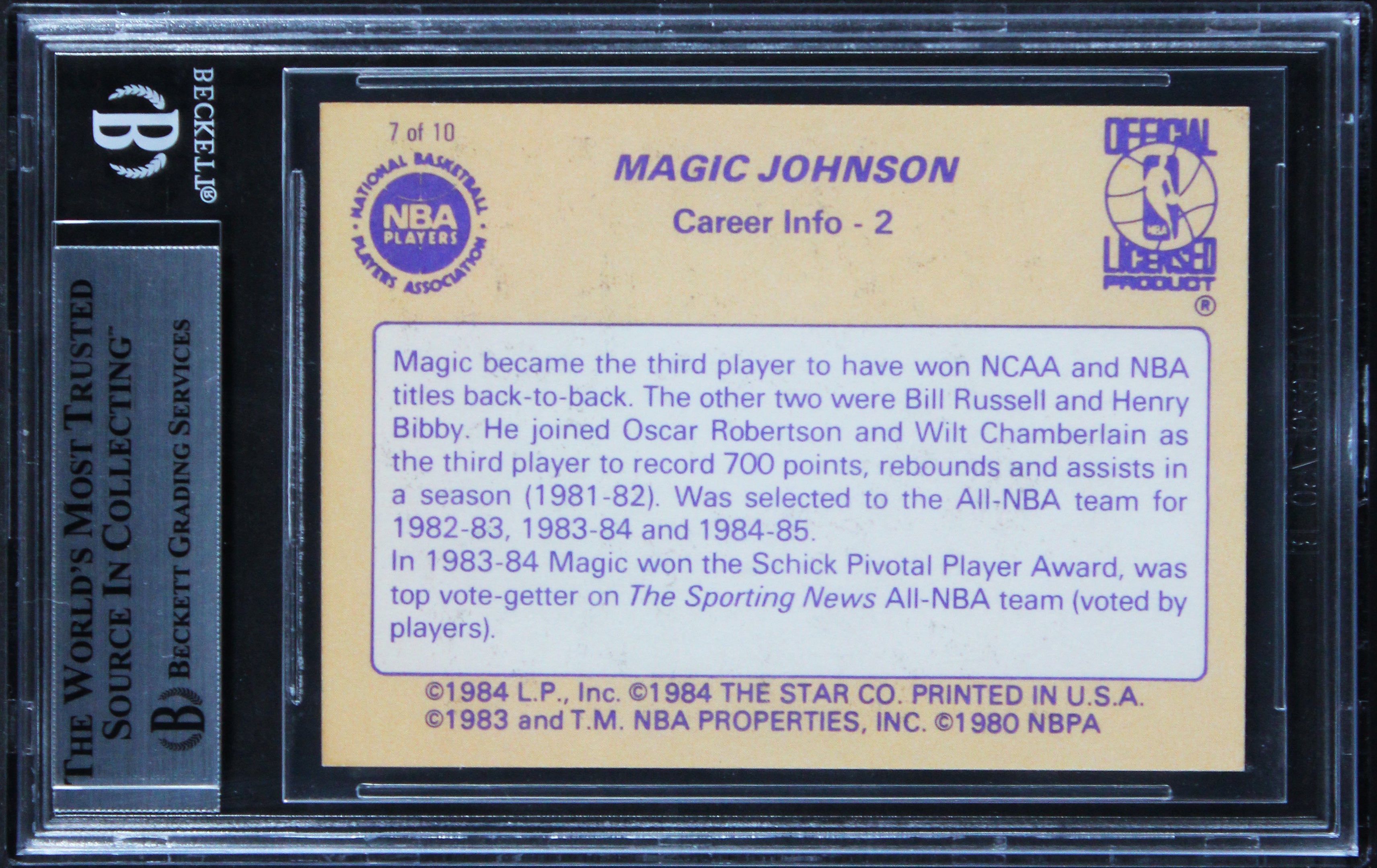 Lakers Magic Johnson Authentic 1986 Star #7 Card Autographed BAS Slabbed