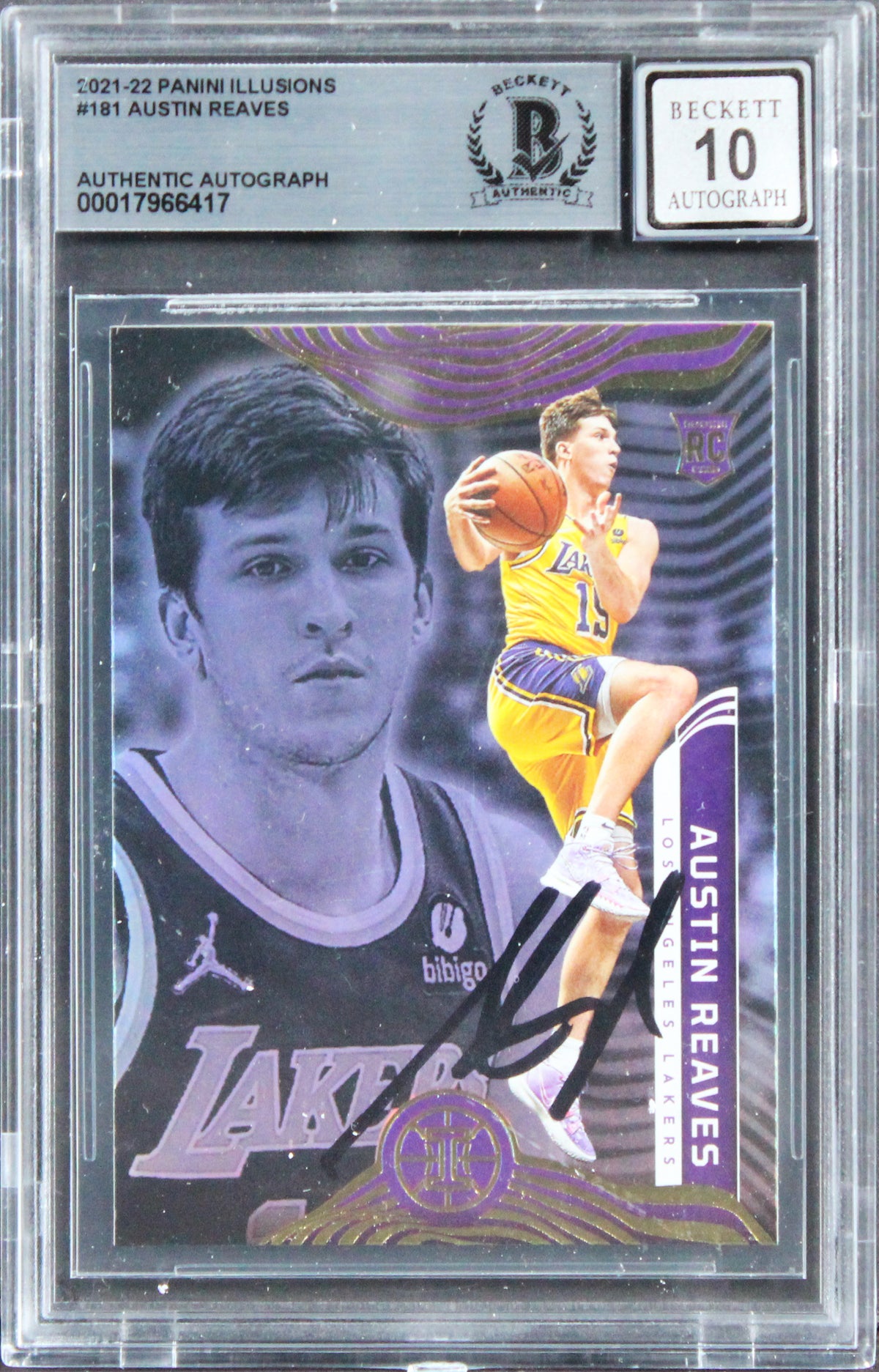 Lakers Austin Reaves Signed 2021 Panini Ill #181 Rookie Card Auto 10! BAS Slab