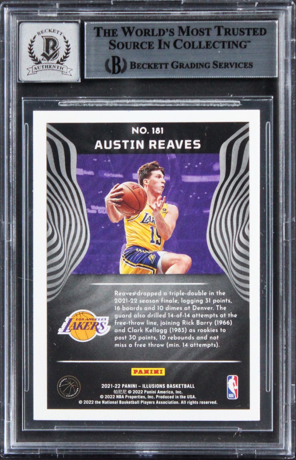 Lakers Austin Reaves Signed 2021 Panini Ill #181 Rookie Card Auto 10! BAS Slab