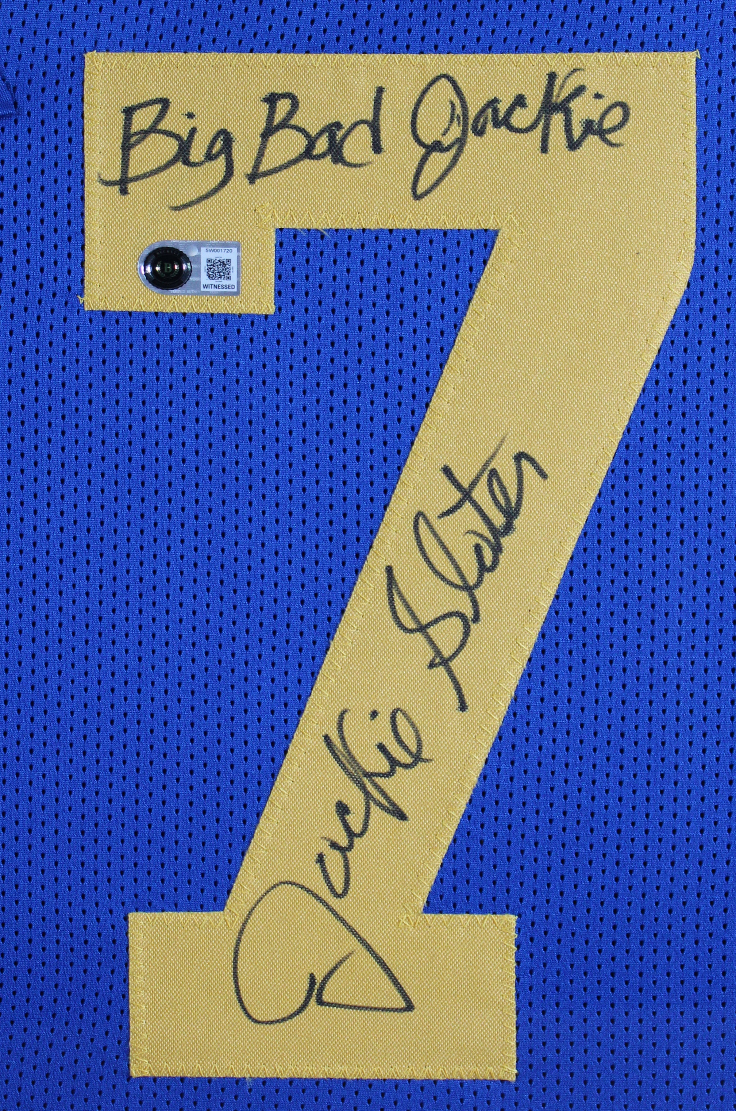 Jackie Slater "Big Bad Jackie" Signed Blue TB Pro Style Framed Jersey BAS Wit