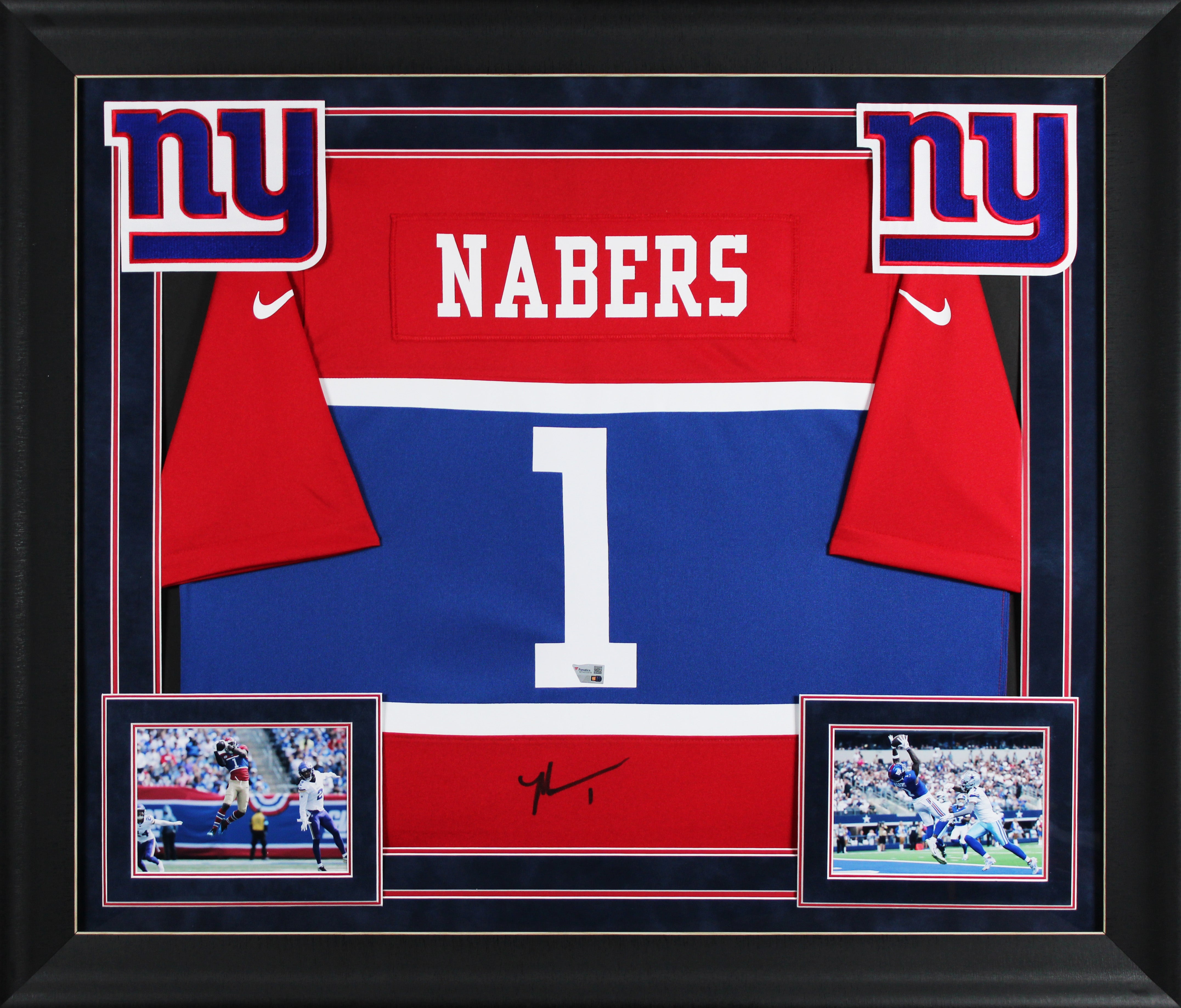 Giants Malik Nabers Signed Century Red Nike Game Framed Jersey Fanatics