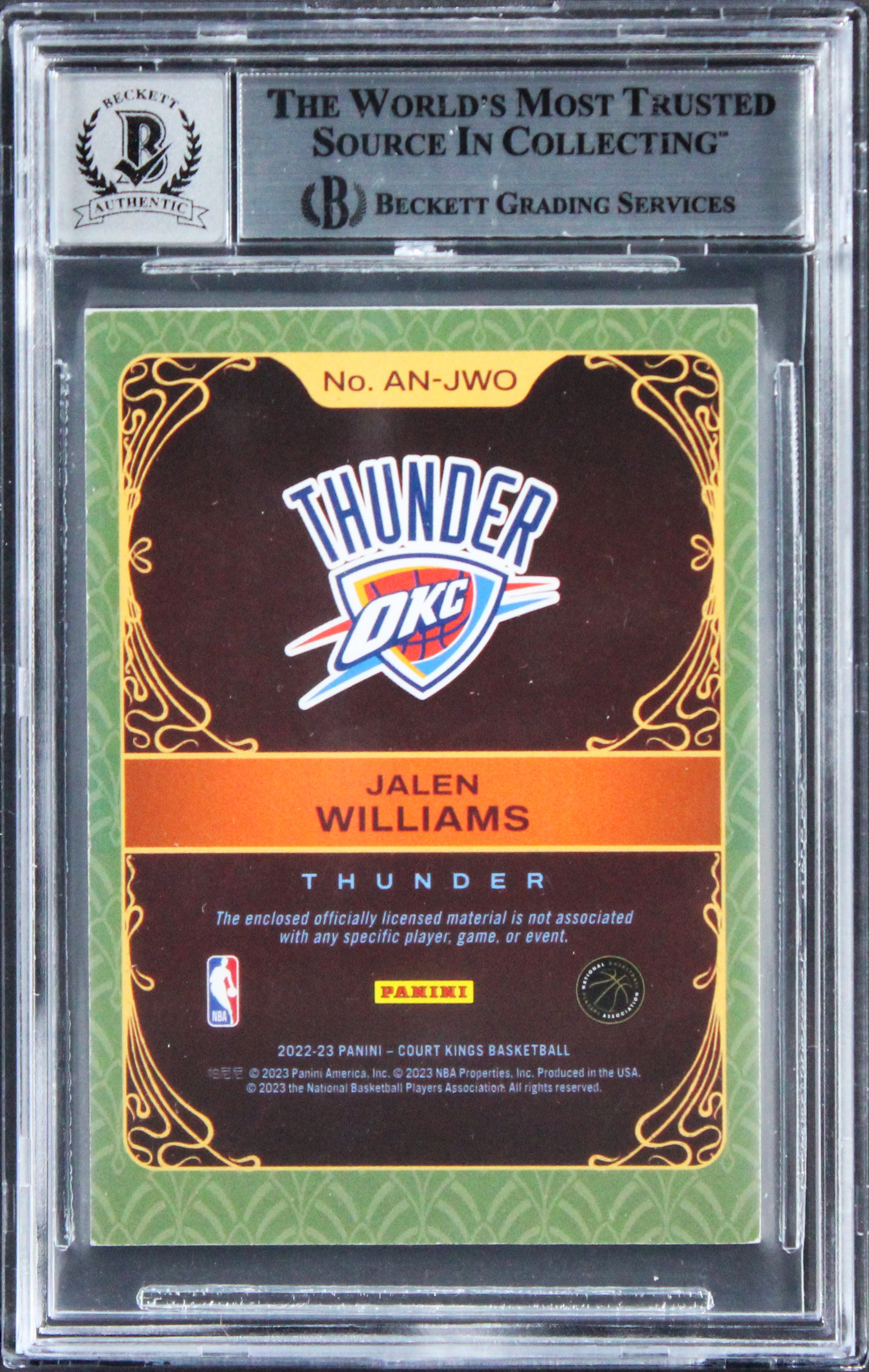 Thunder Jalen Williams Signed 2022 Court Kings ANJ #3 RC Card Auto 10! BAS Slab