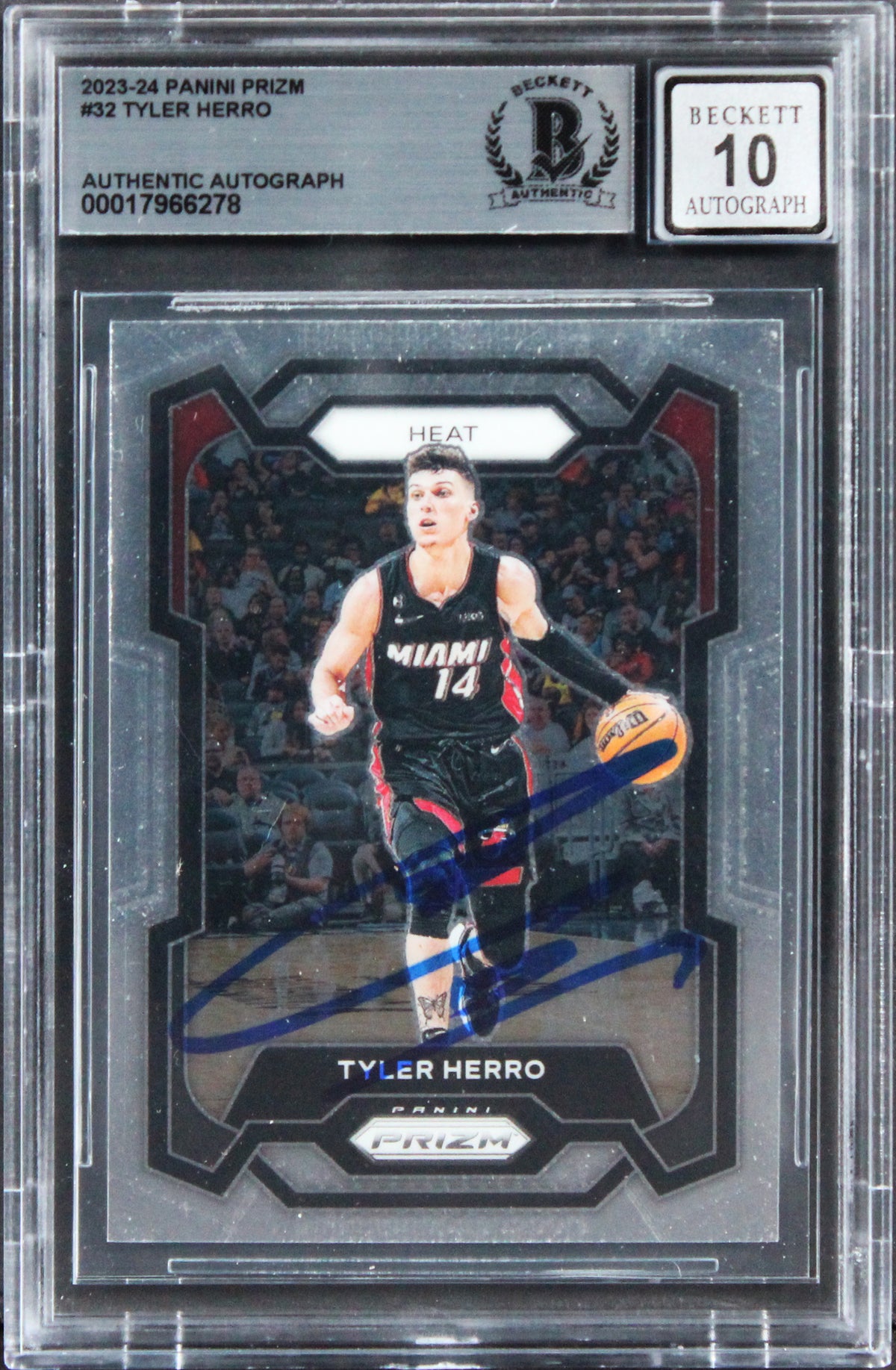 Heat Tyler Herro Signed 2023 Panini Prizm #32 Card Auto Graded 10! BAS Slabbed