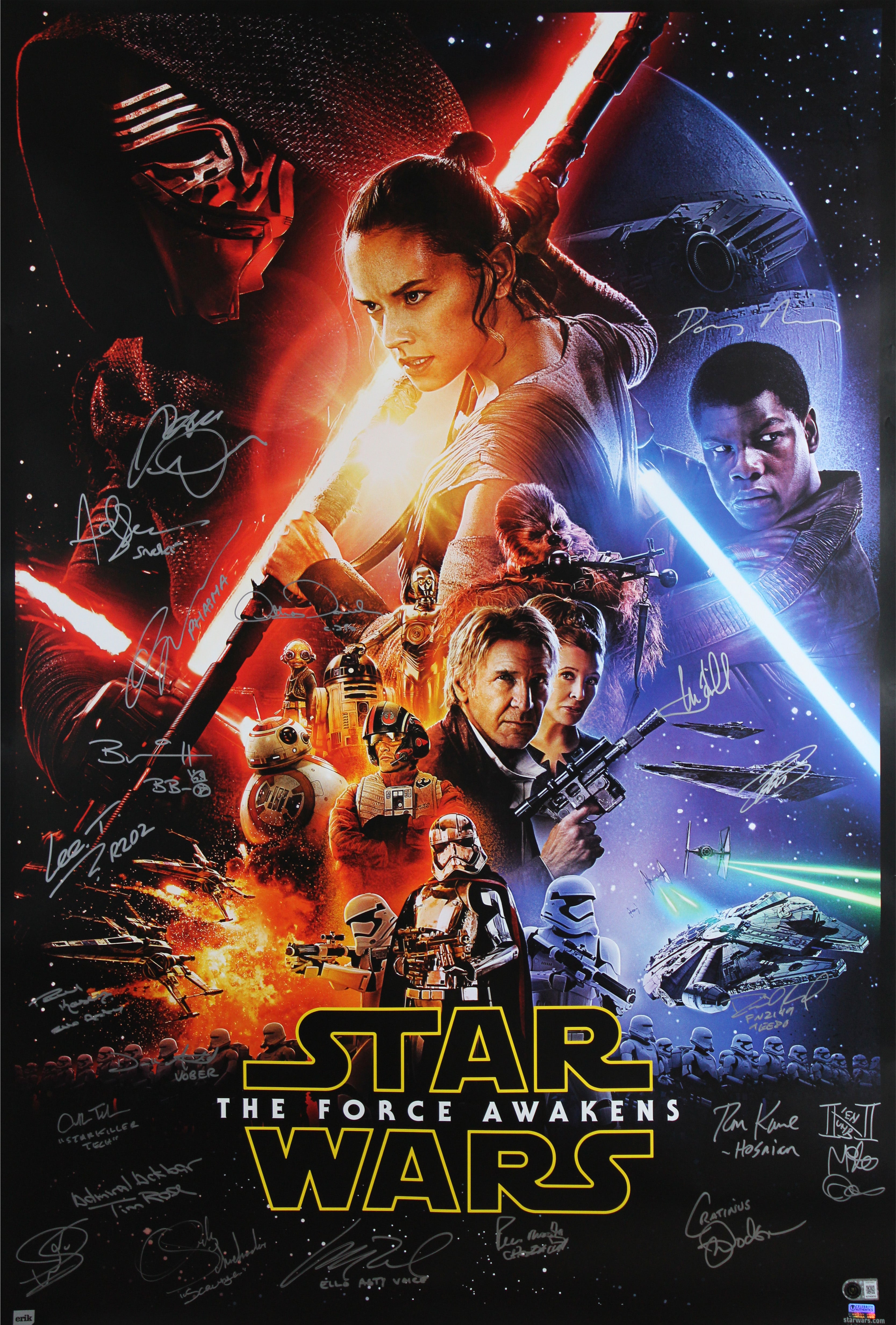 Star Wars (21) Hamill, Ridley, Mayhew, Driver Signed 27x40 Poster BAS #AG010007