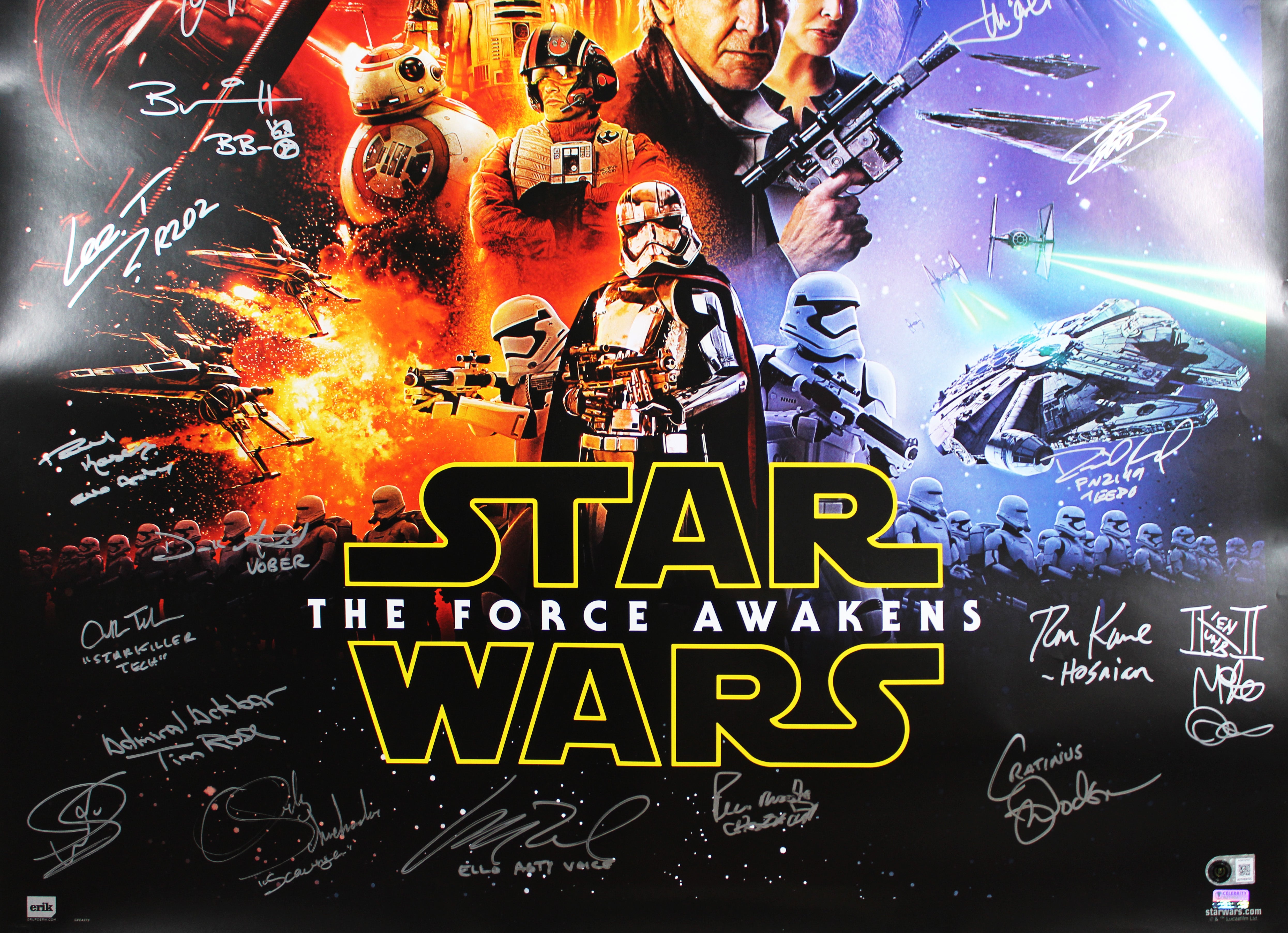 Star Wars (21) Hamill, Ridley, Mayhew, Driver Signed 27x40 Poster BAS #AG010007