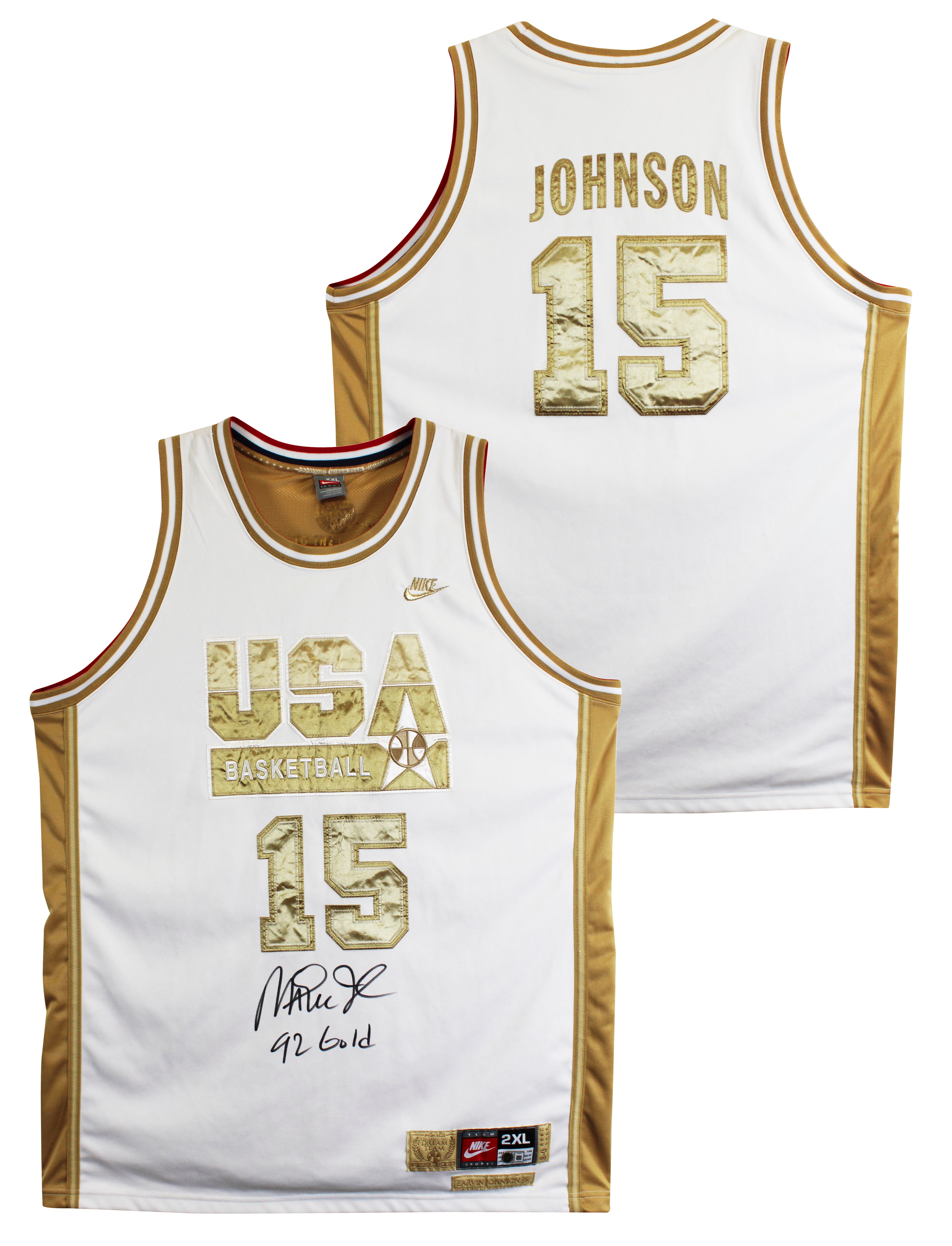Magic Johnson "92 Gold" Signed White & Gold Nike Team USA Jersey BAS W #5W006547