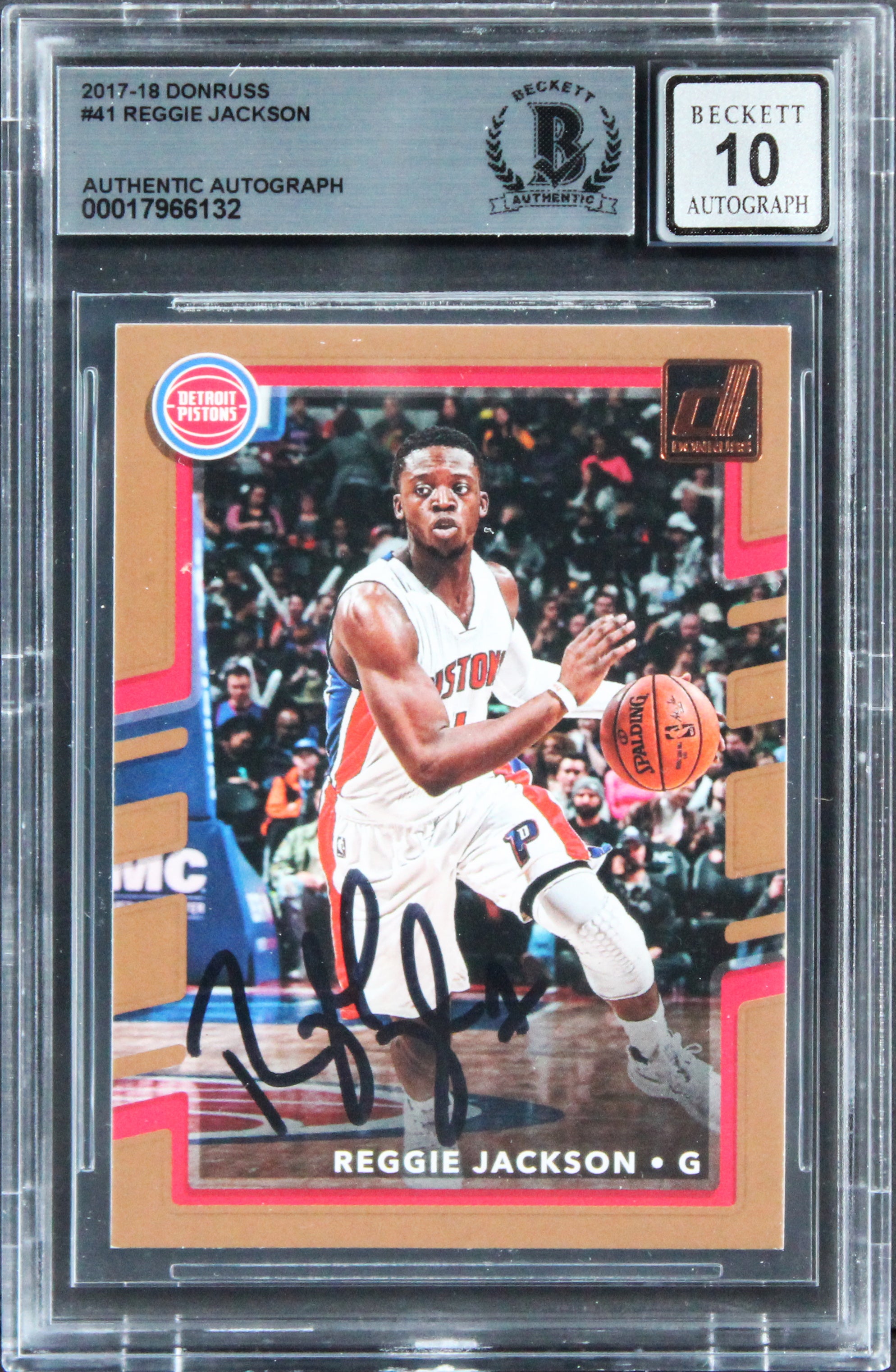Pistons Reggie Jackson Signed 2017 Donruss #41 Card Auto Graded 10! BAS Slabbed