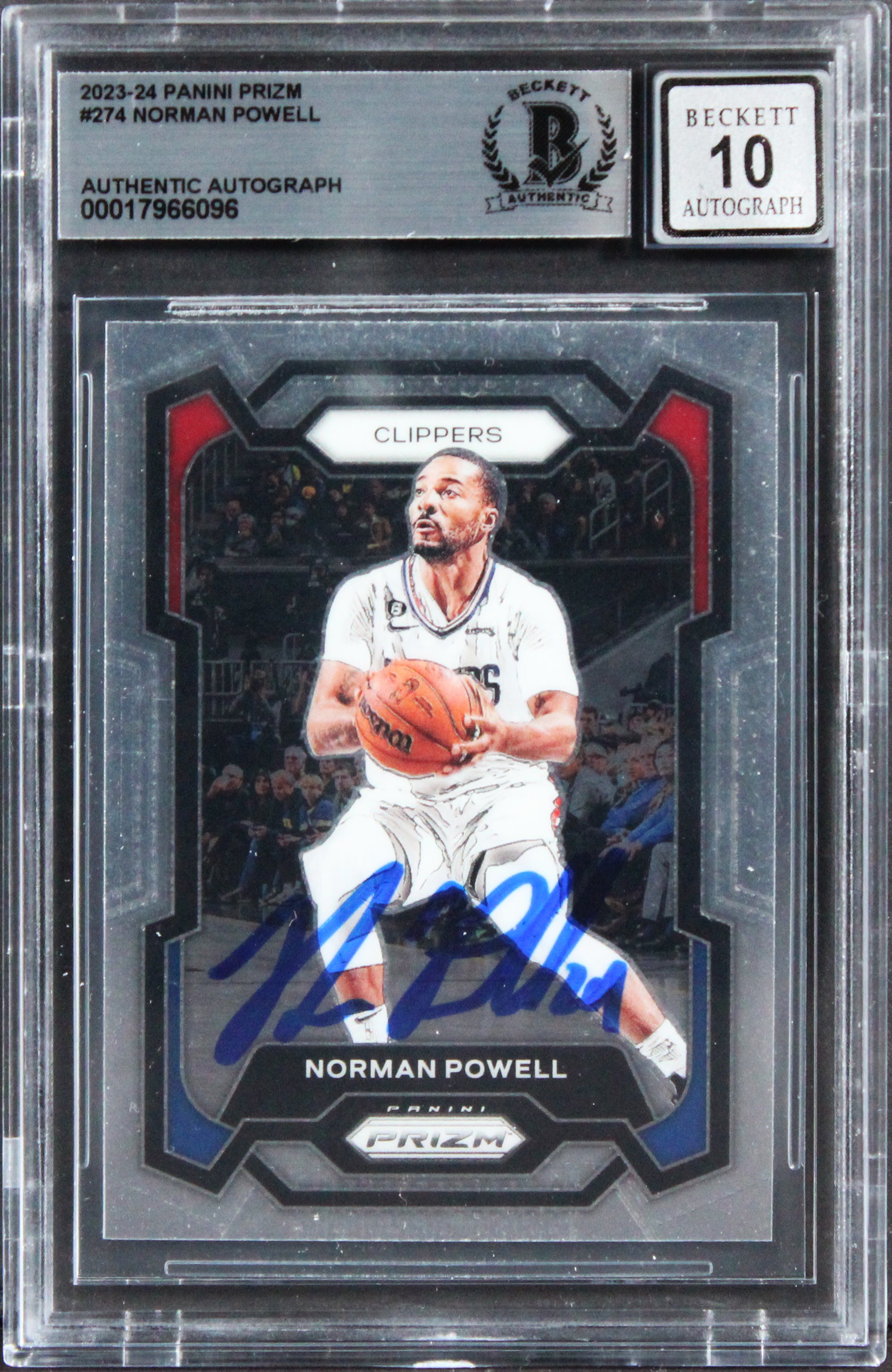 Clippers Norman Powell Signed 2023 Panini Prizm #274 Card Auto 10! BAS Slabbed