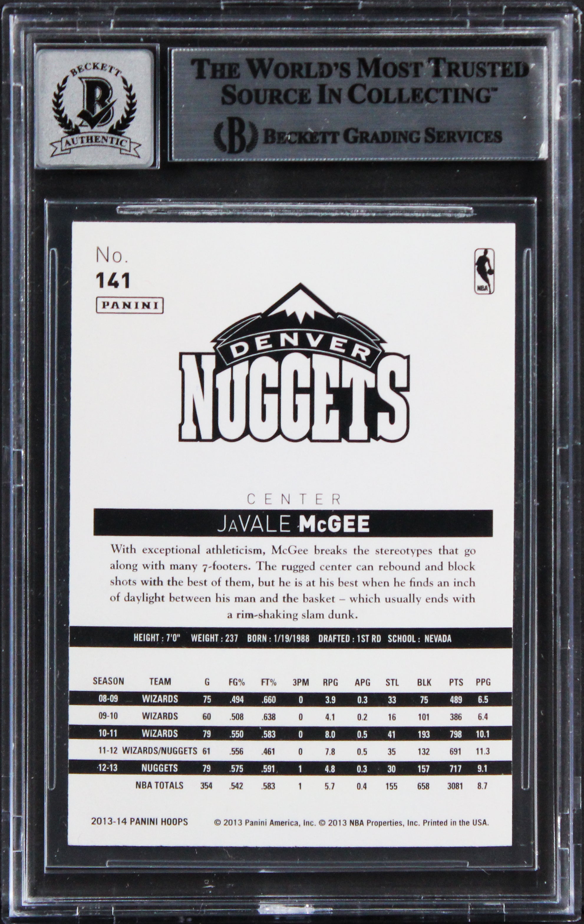 Nuggets JaVale McGee Signed 2013 Hoops #141 Card Auto Graded 10! BAS Slabbed