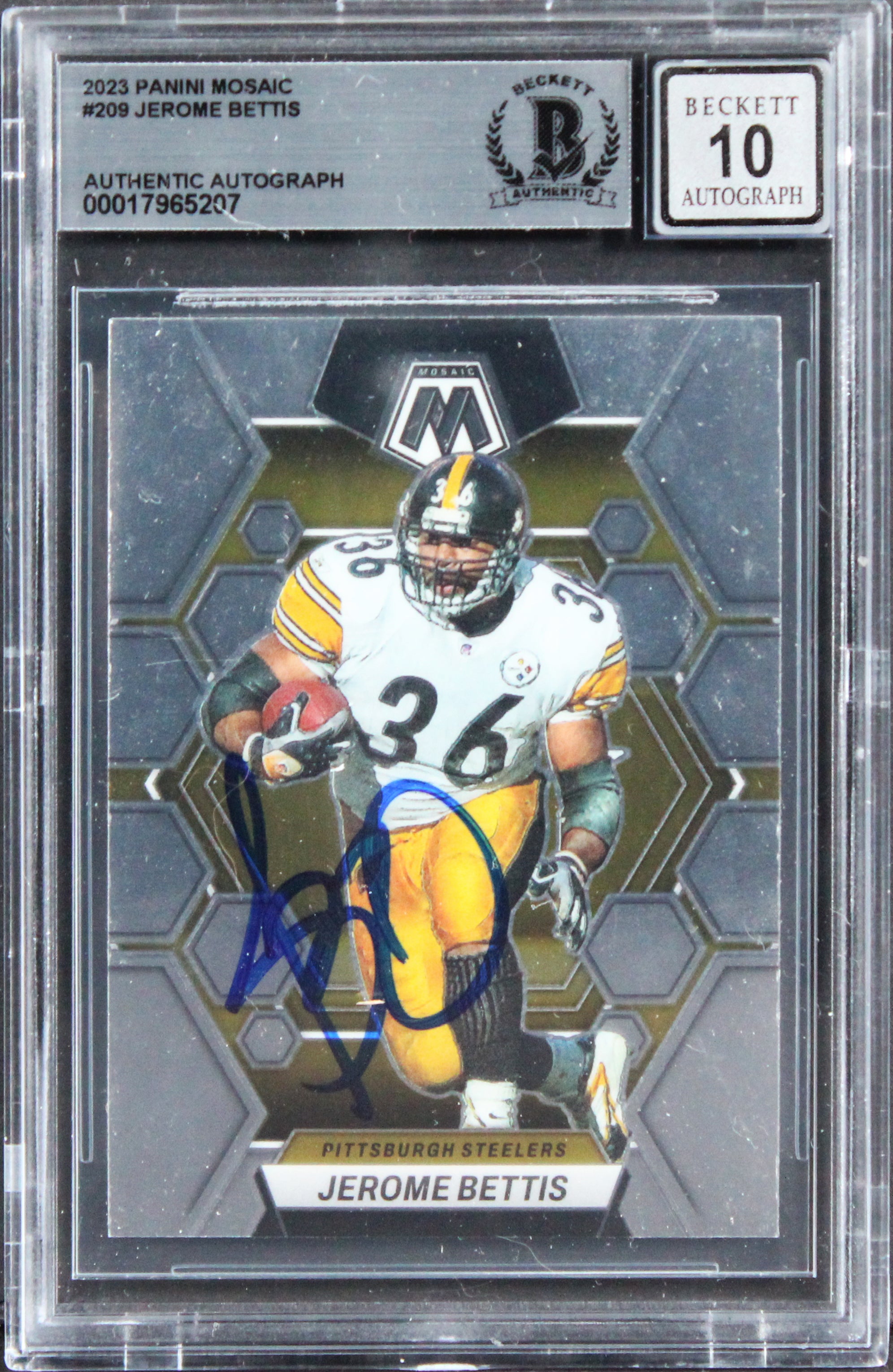 Steelers Jerome Bettis Signed 2023 Panini Mosaic #209 Card Auto 10! BAS Slabbed