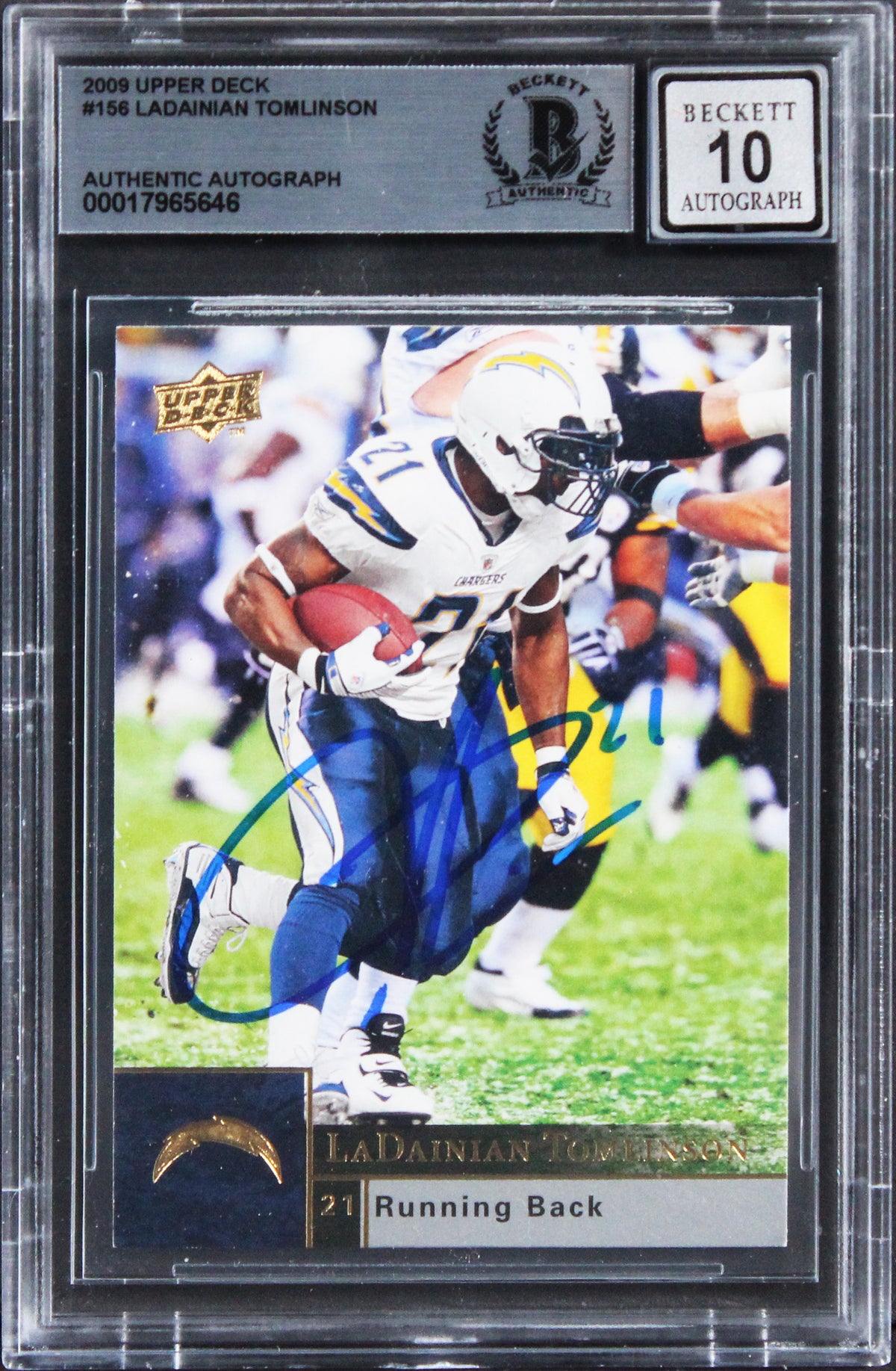 Chargers LaDainian Tomlinson Signed 2009 Upper Deck #156 Card Auto 10! BAS Slab