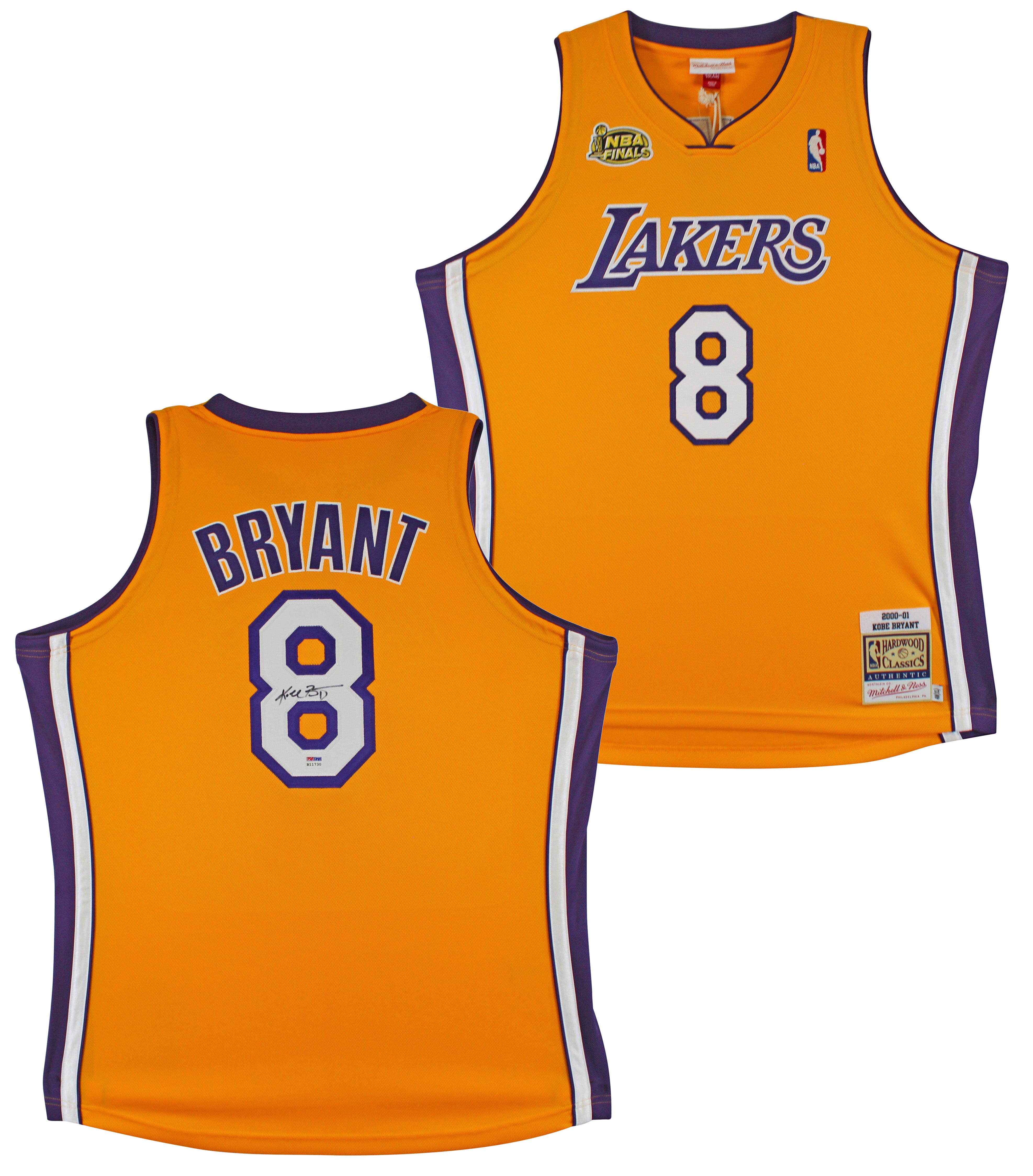 Lakers Kobe Bryant Signed Yellow M&N 2000-01 HWC Authentic Jersey PSA #B11730