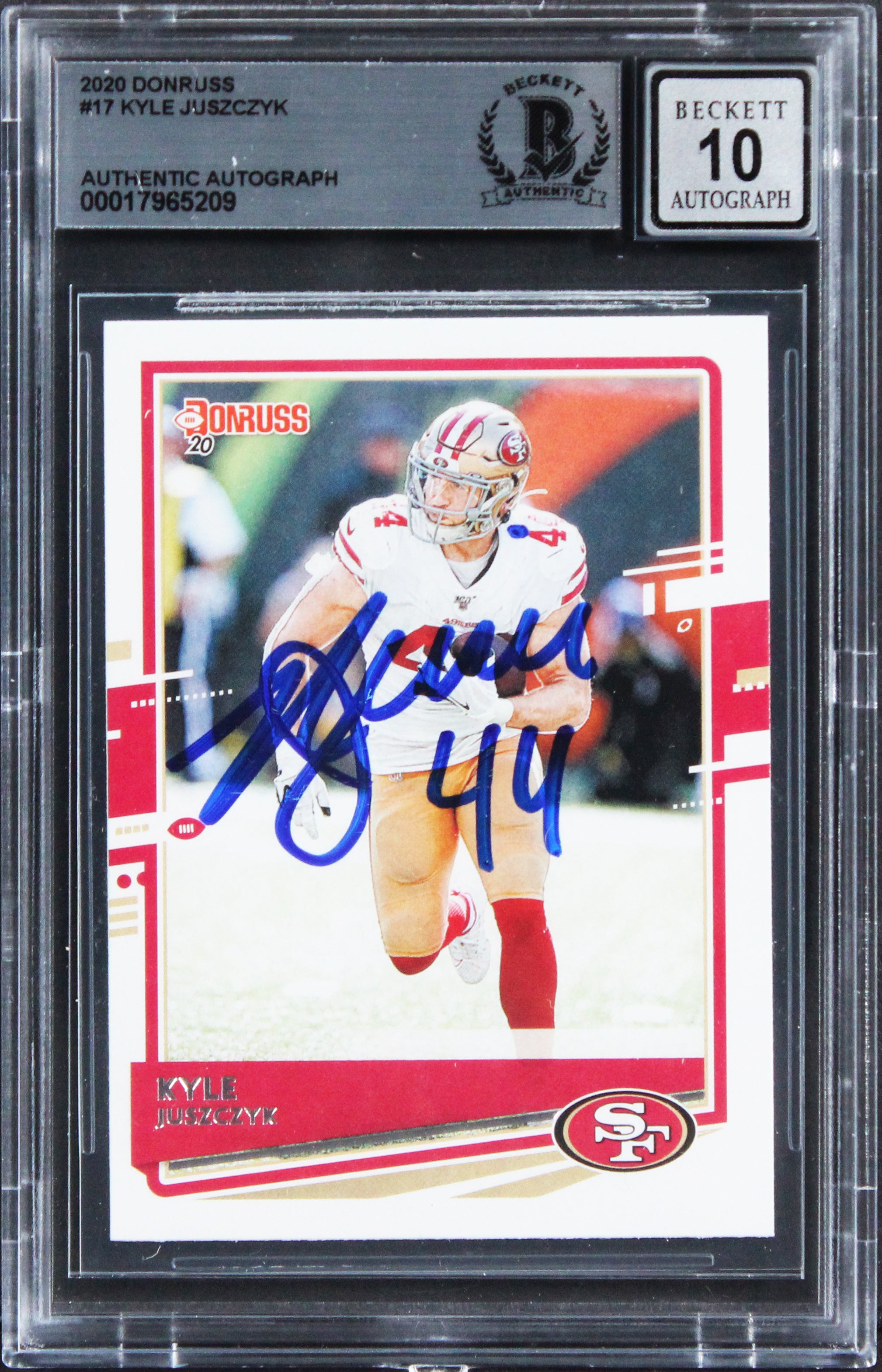 49ers Kyle Juszczyk Signed 2020 Donruss #17 Card Auto Graded 10! BAS Slabbed