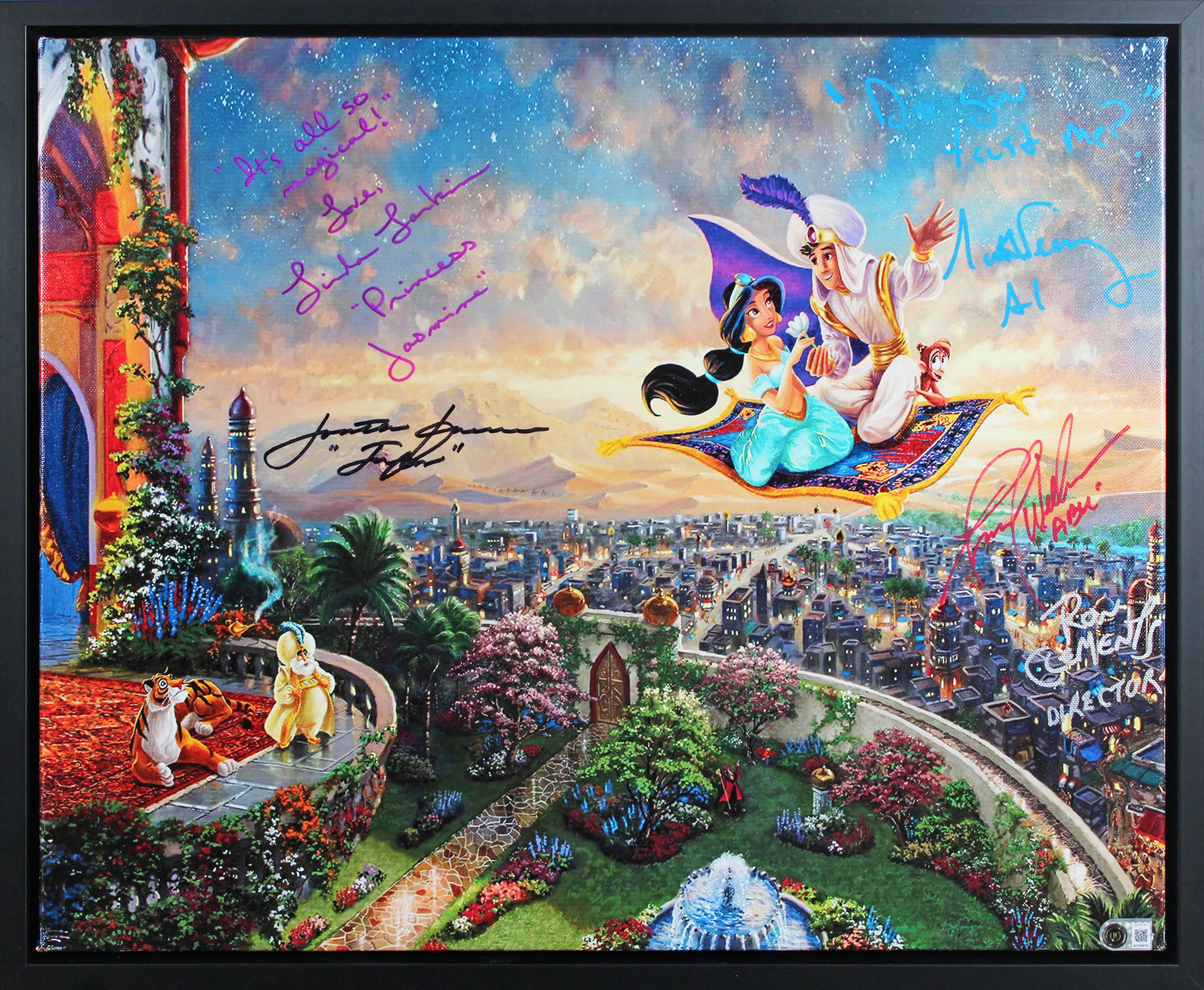 Aladdin (5) Larkin, Weinger, Freeman, +2  Signed & Framed 18x22 Canvas BAS LOA