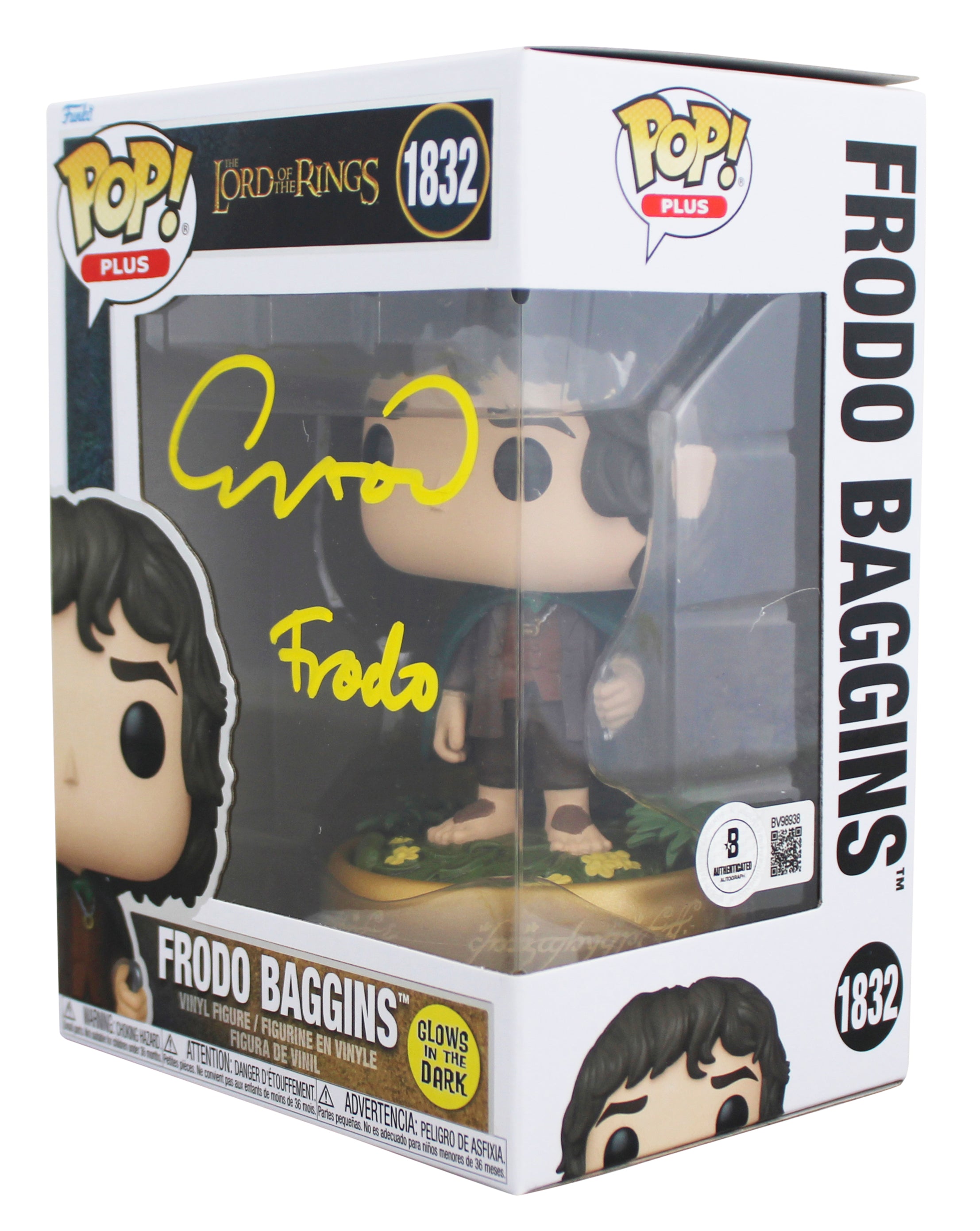 Elijah Wood LOTR "Frodo" Signed #1832 Funko Pop Figure w/ Yellow Sig BAS
