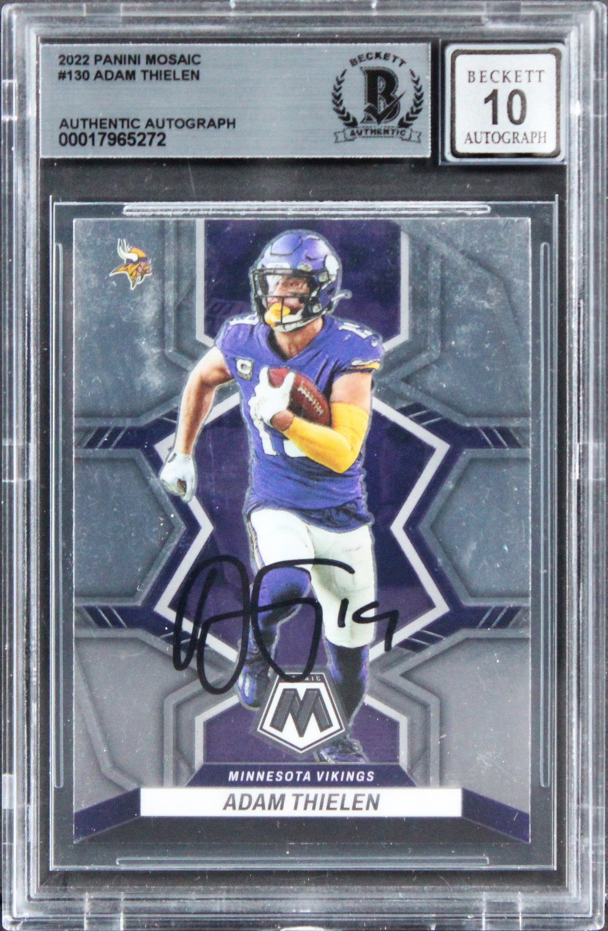 Vikings Adam Thielen Signed 2022 Panini Mosaic #130 Card Auto 10! BAS Slabbed