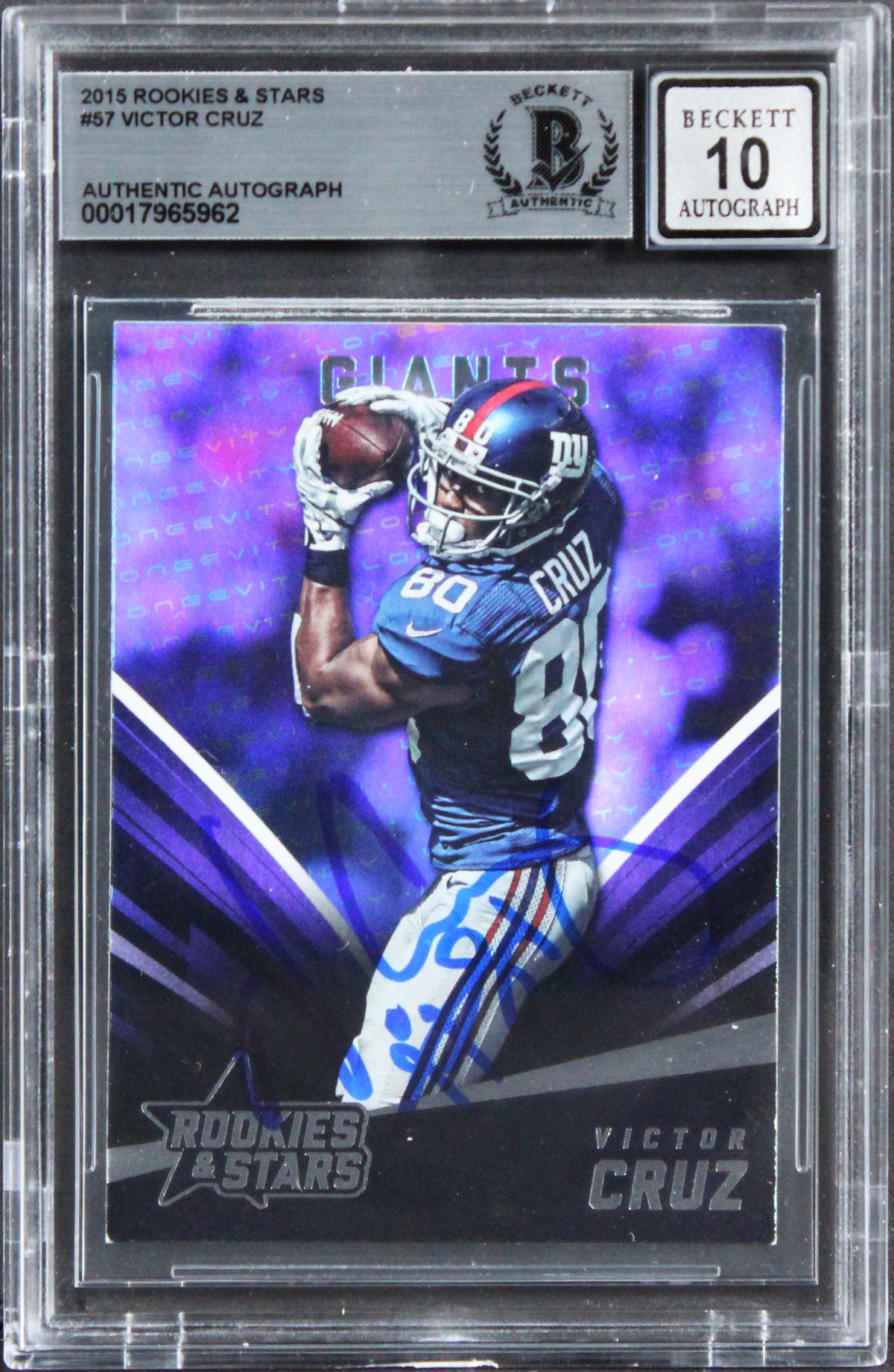 Giants Victor Cruz Signed 2015 Rookies & Stars #57 Card Auto 10! BAS Slabbed