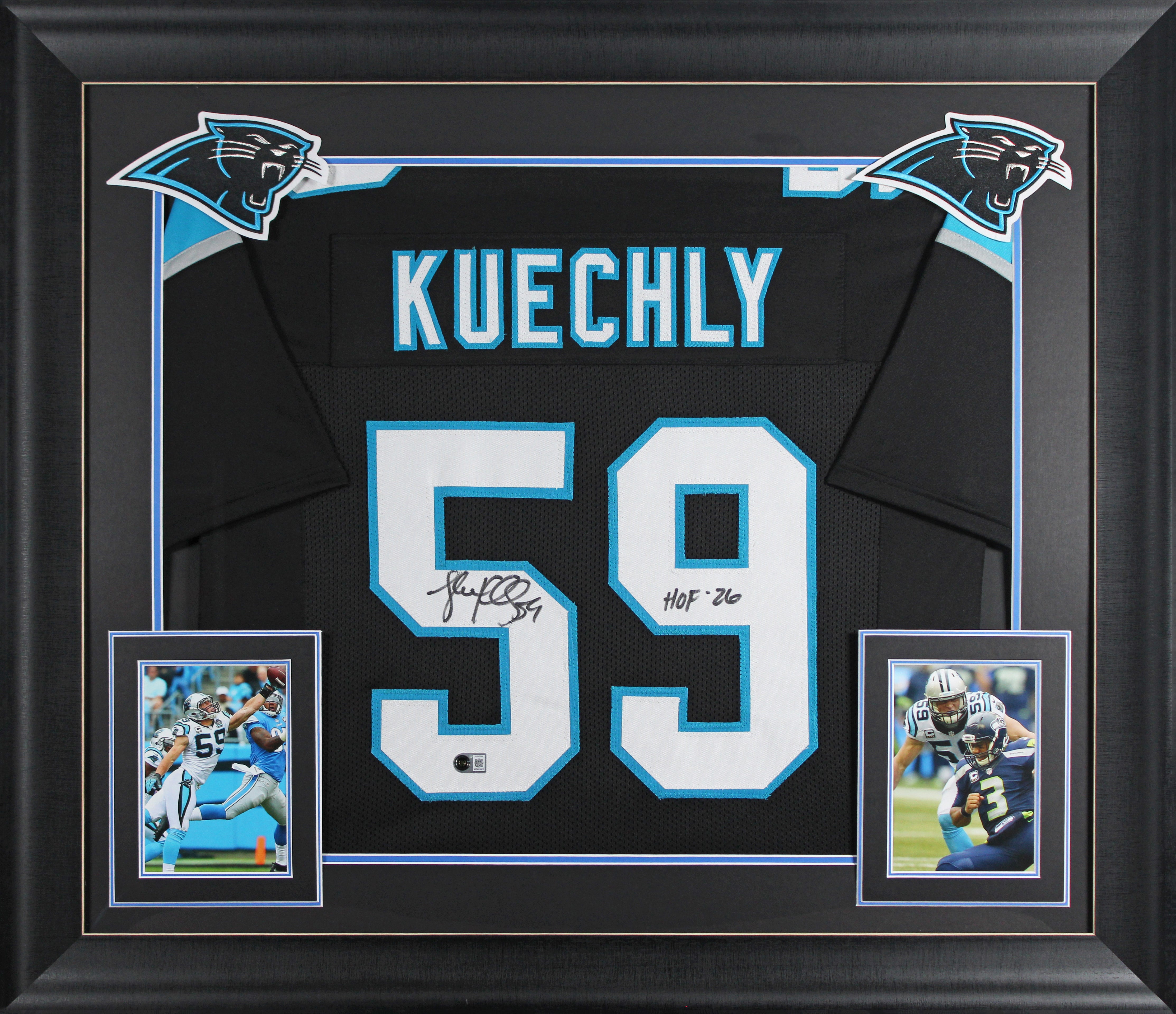 Luke Kuechly "HOF 26" Signed Black Pro Style Framed Jersey BAS Witnessed
