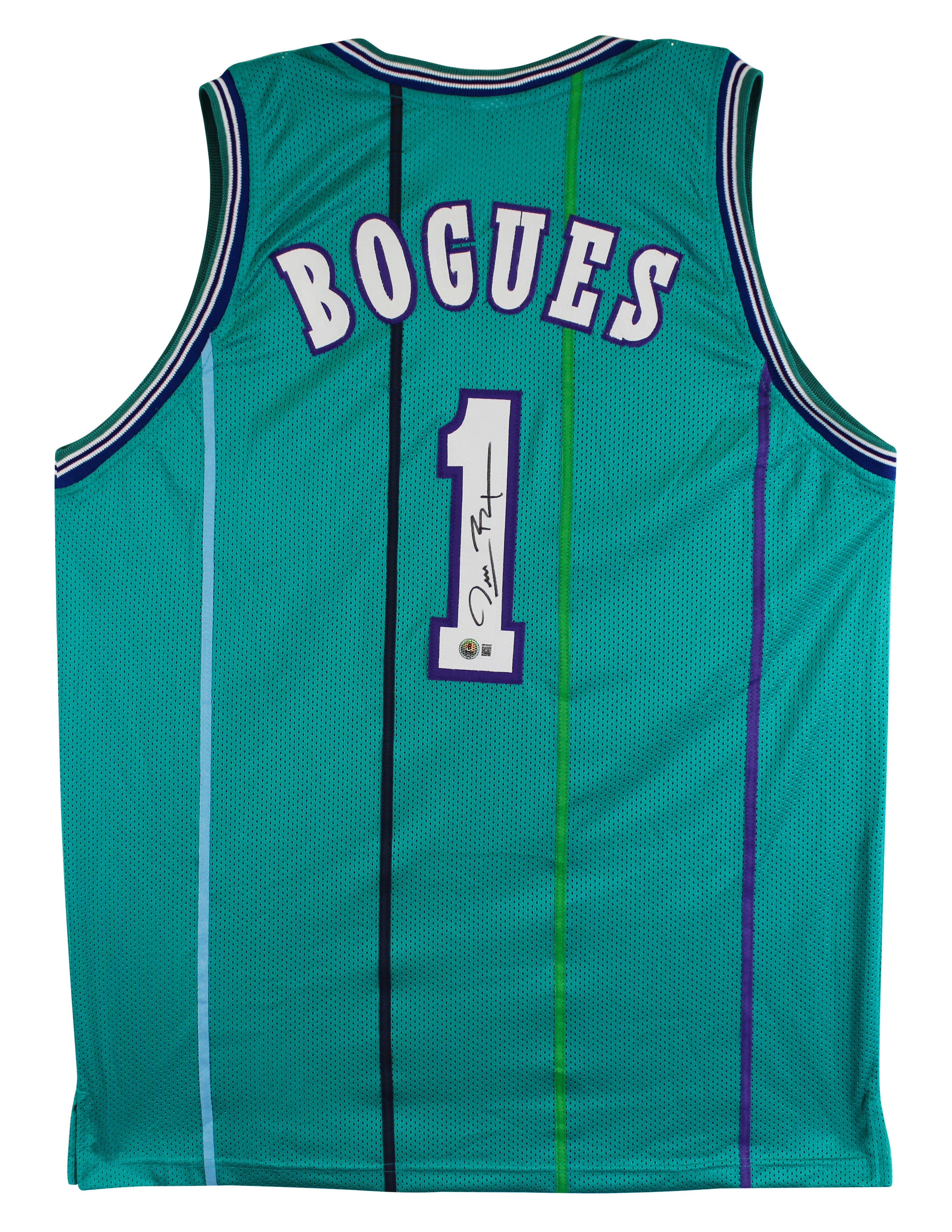Muggsy Bogues Authentic Signed Teal Pro Style Jersey Autographed BAS Witnessed