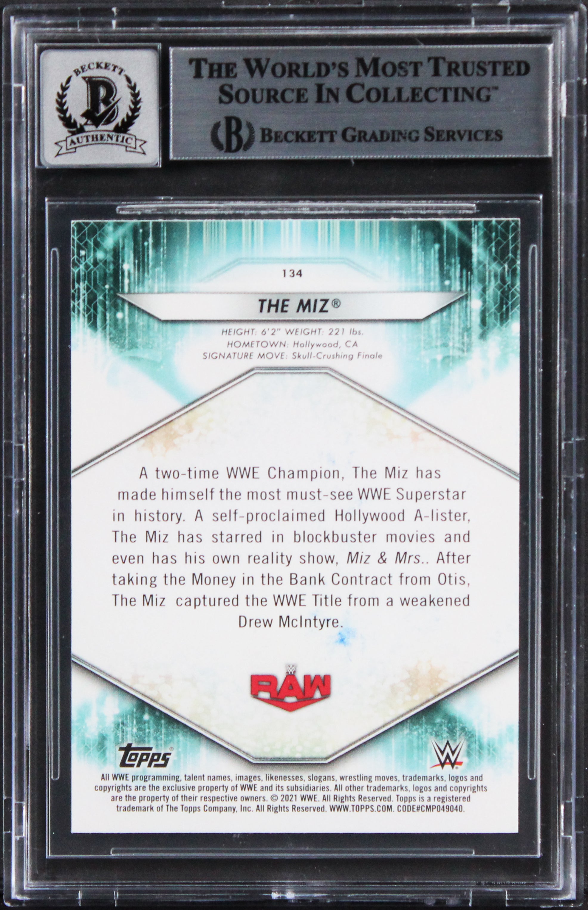 Mike "The Miz" Mizanin Signed 2021 Topps WWE #134 Card Auto 10! BAS Slabbed 2