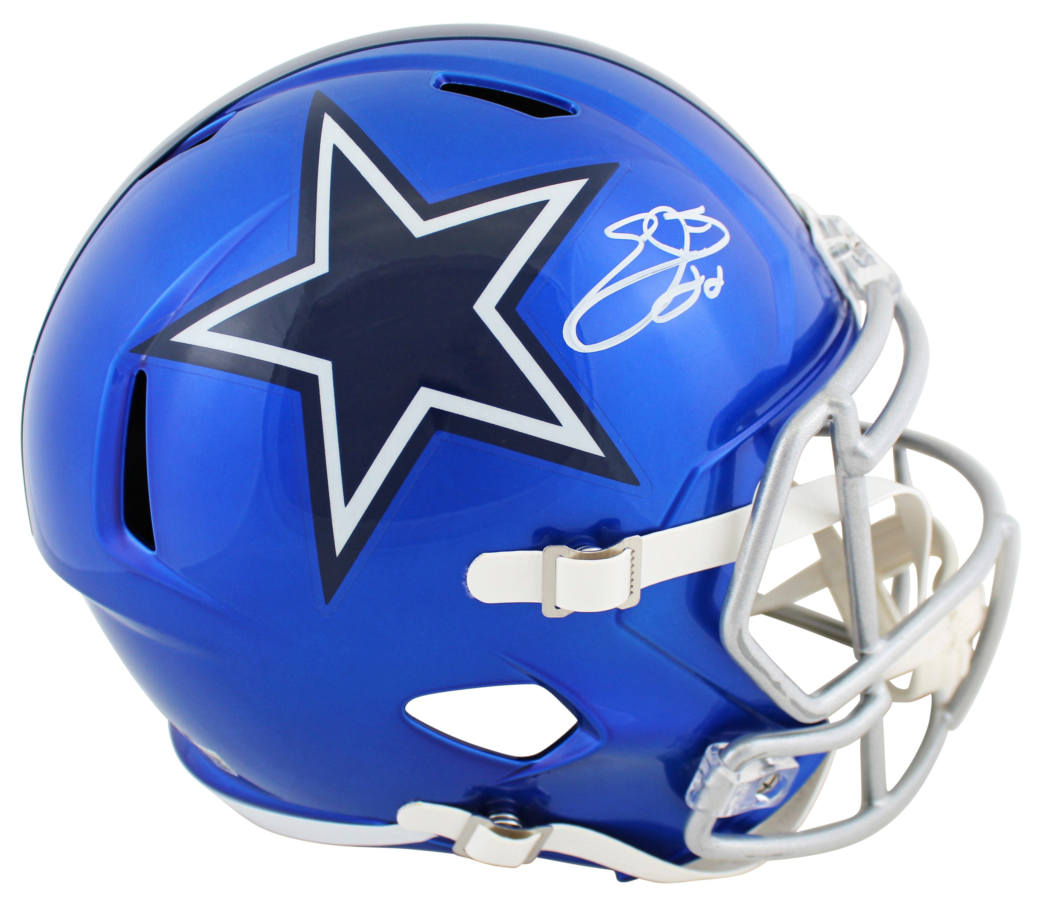 Cowboys Emmitt Smith Signed Flash Full Size Speed Rep Helmet W/ Case BAS Witness