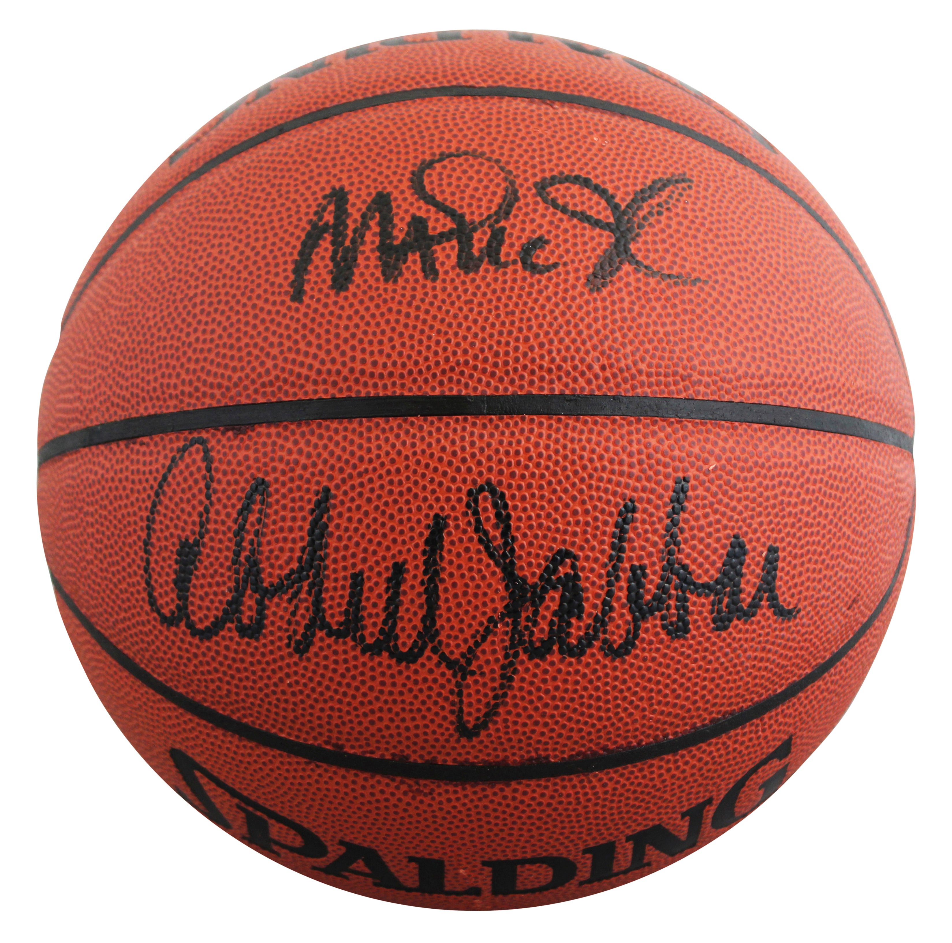 Lakers Magic Johnson & Kareem Abdul-Jabbar Signed Basketball BAS Wit #5W053813