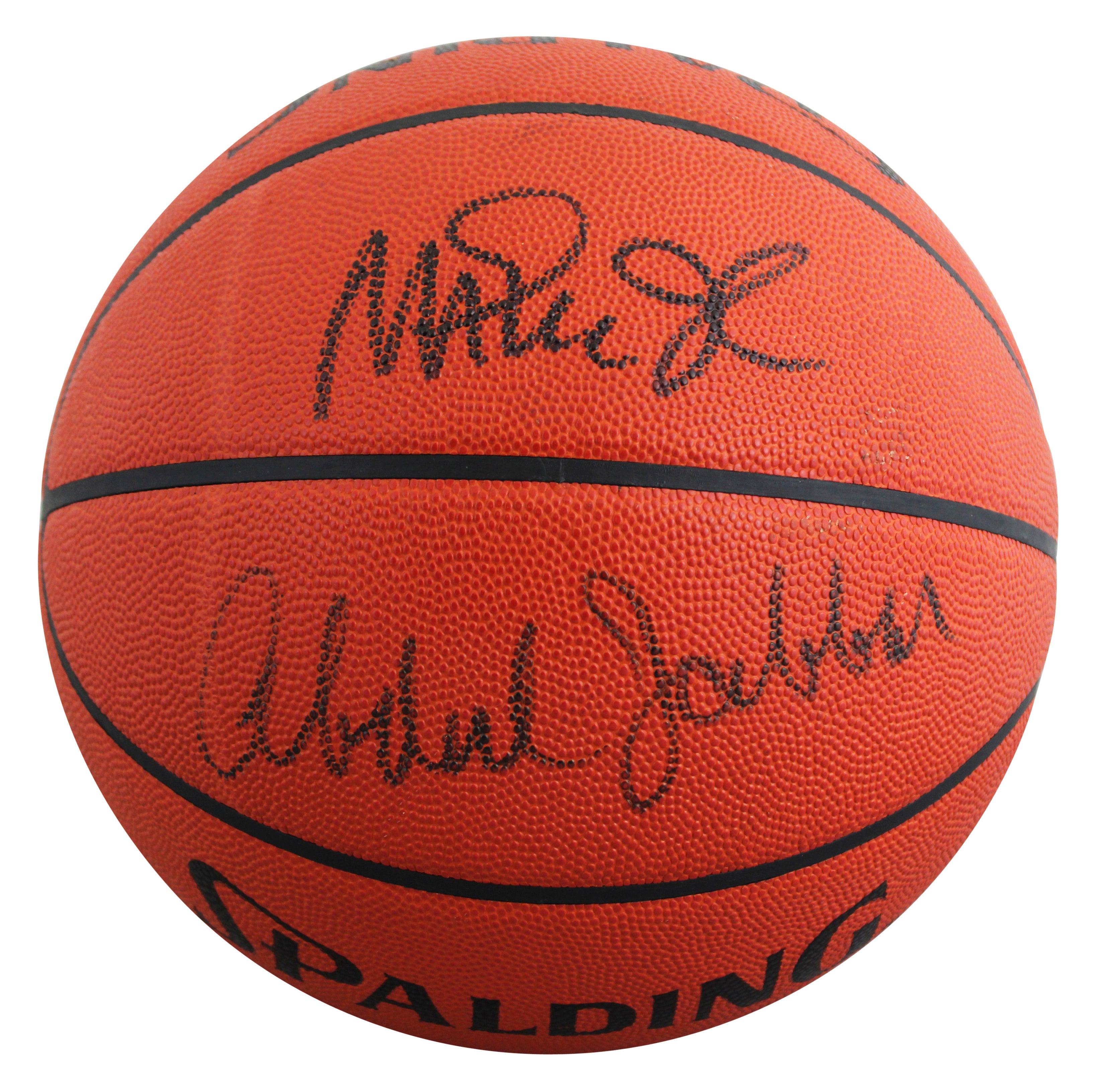 Lakers Magic Johnson & Kareem Abdul-Jabbar Signed Basketball BAS Wit #5W053810