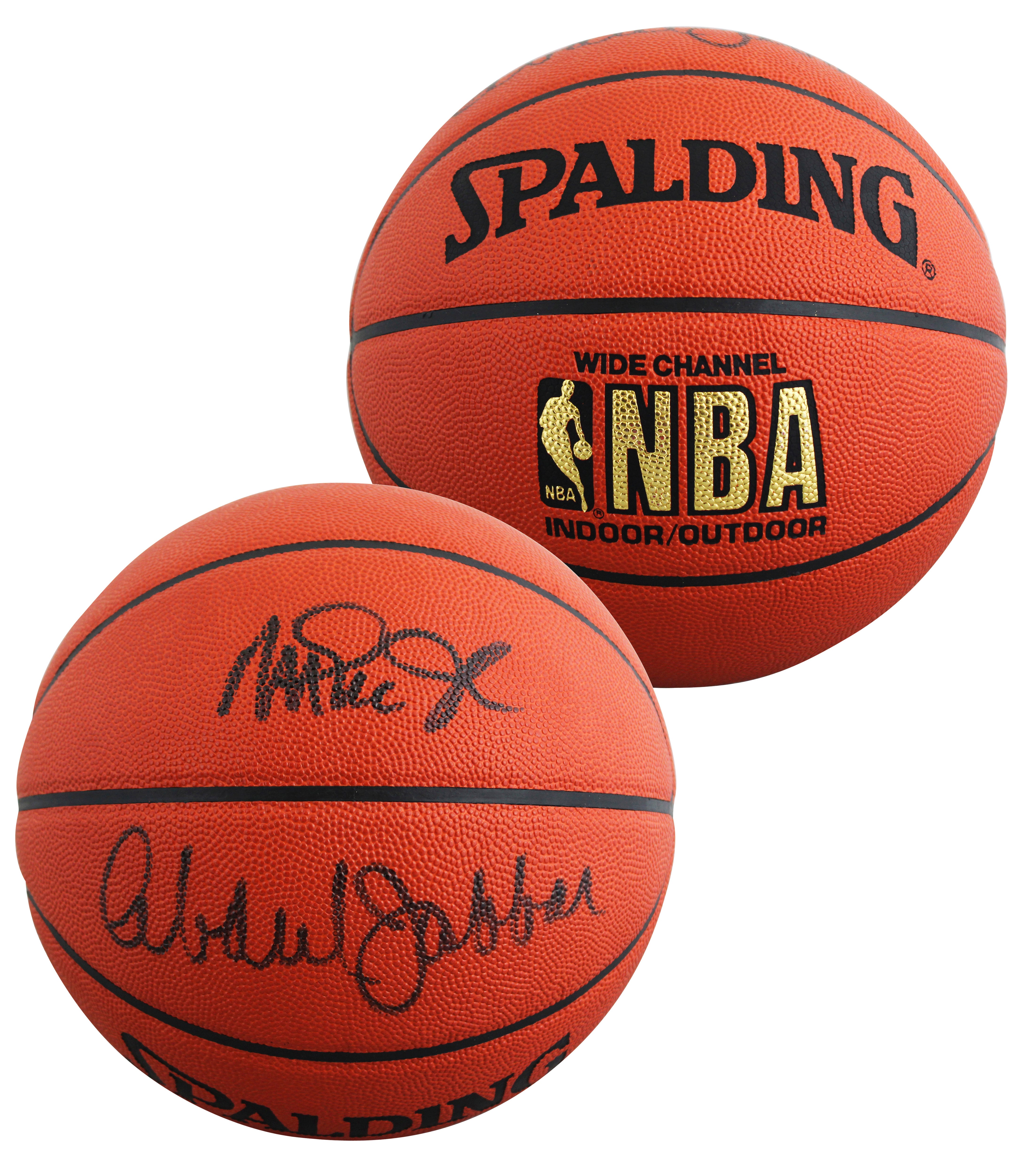 Lakers Magic Johnson & Kareem Abdul-Jabbar Signed Basketball BAS Wit #5W053811