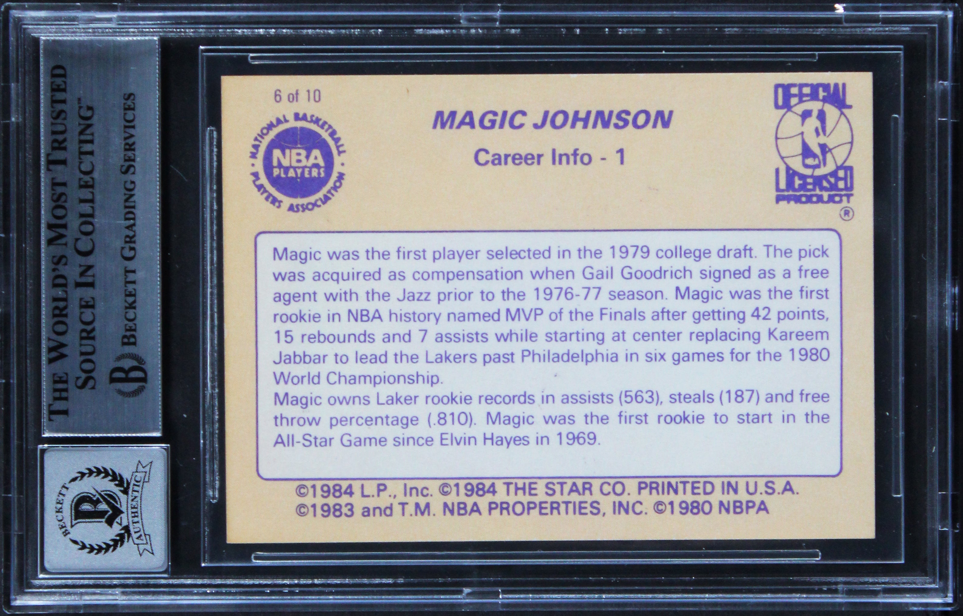 Lakers Magic Johnson Signed 1986 Star #6 Card Auto Grade Gem 10! BAS Slabbed