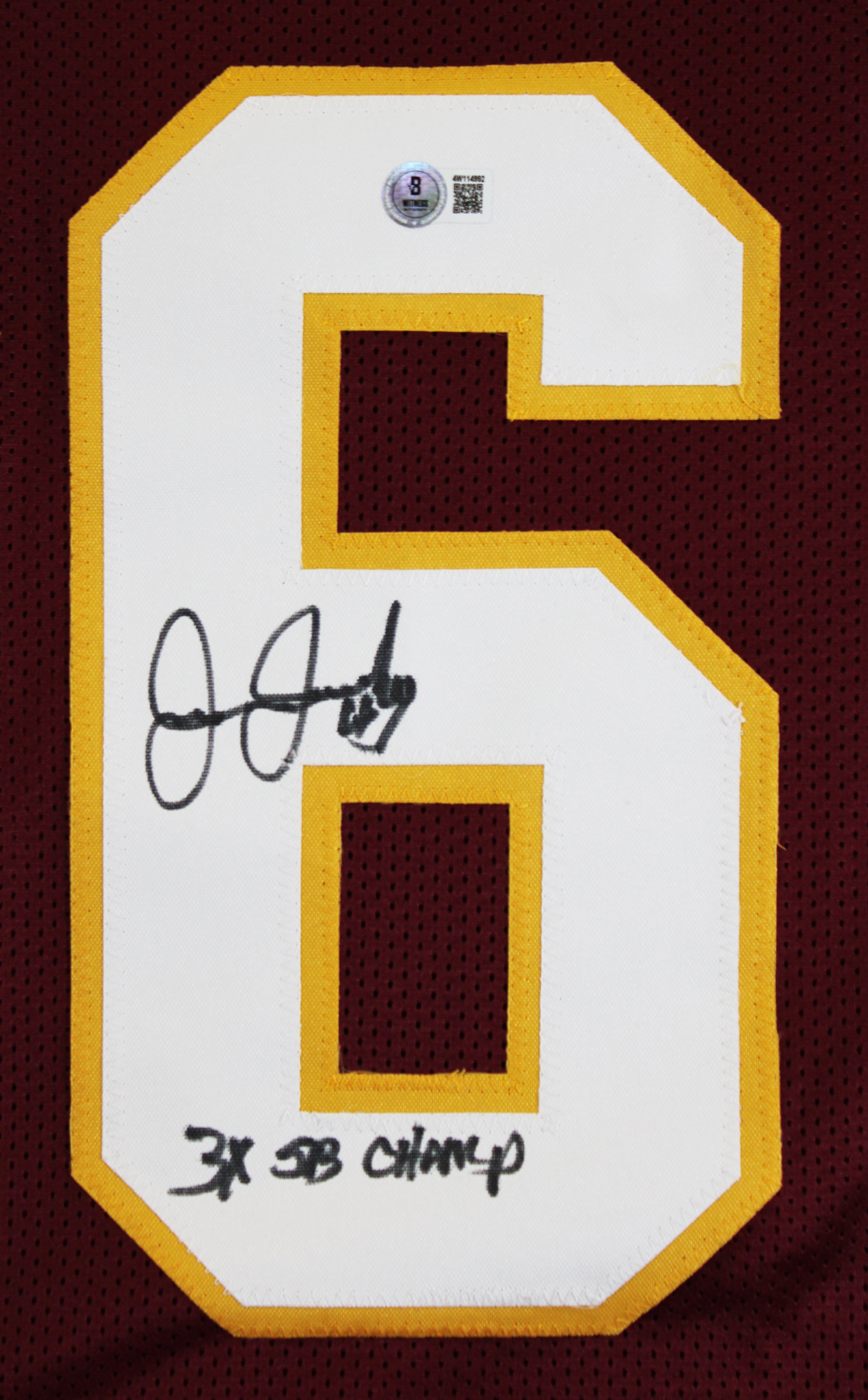 Joe Jacoby "3x SB Champ" Authentic Signed Maroon Pro Style Jersey BAS Witnessed