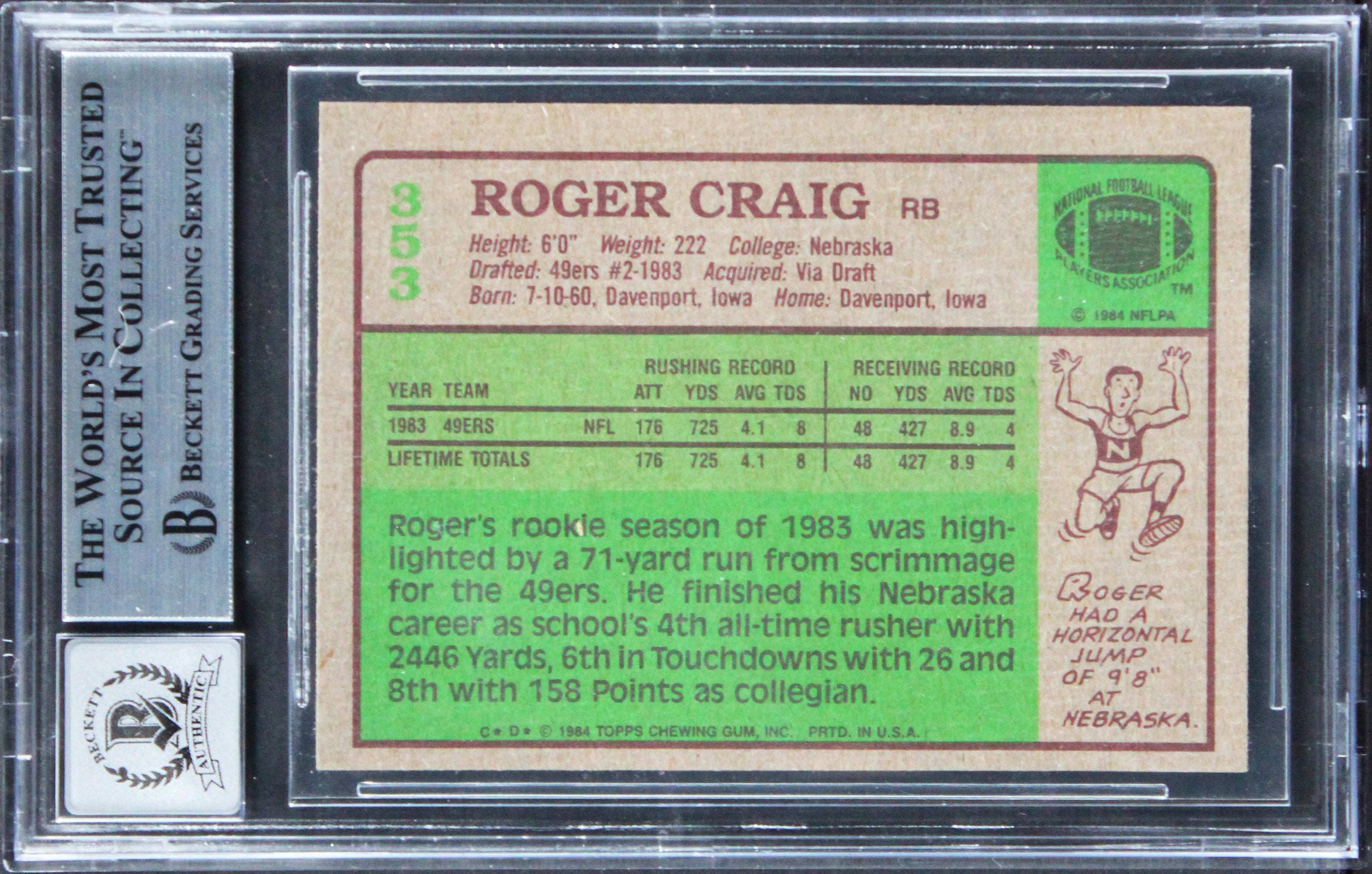 49ers Roger Craig Signed 1984 Topps #353 Rookie Card Auto 10! BAS Slabbed 2