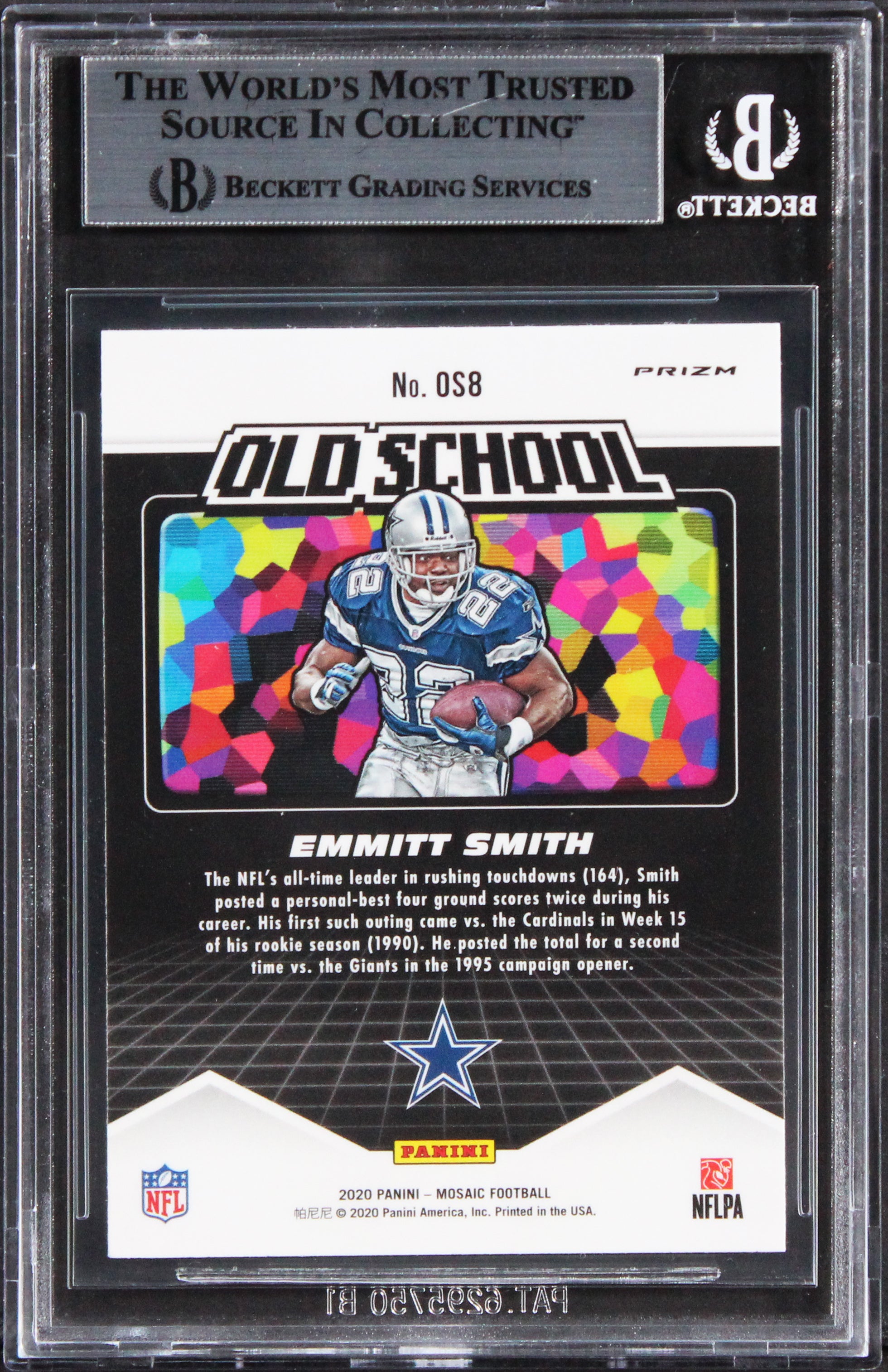 Cowboys Emmitt Smith Signed 2020 Panini Mosaic Old School #8 Card BAS Slabbed