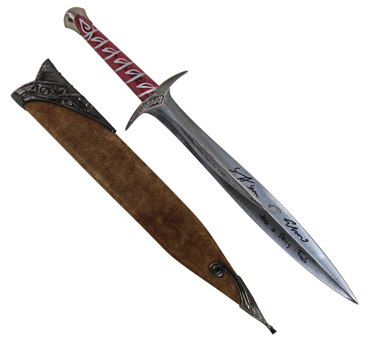 Elijah Wood & Sean Astin LOTR Signed Sting Sword with Sheath & Display BAS
