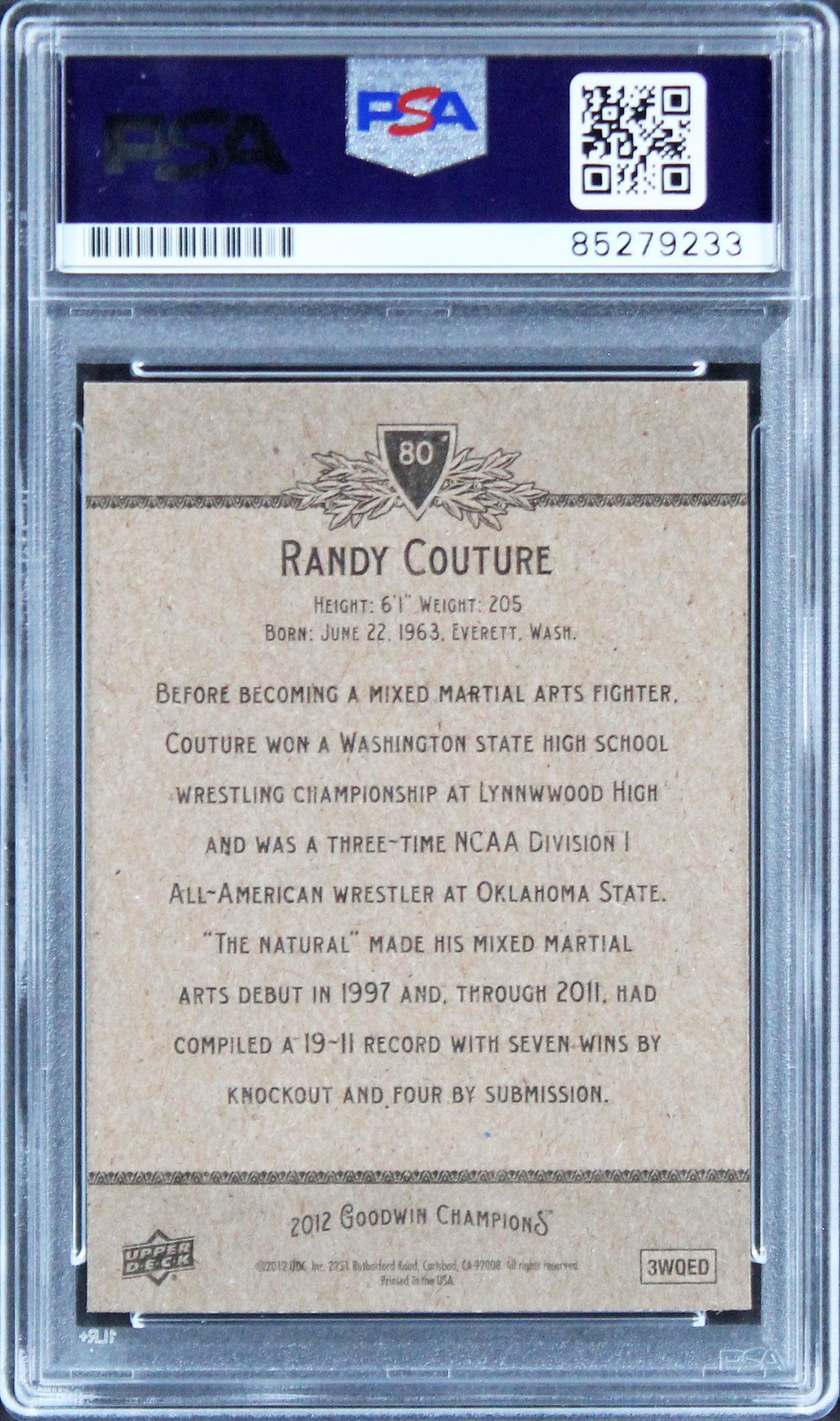 Randy Couture Signed 2012 Upper Deck Goodwin Champions #80 Card PSA/DNA Slabbed