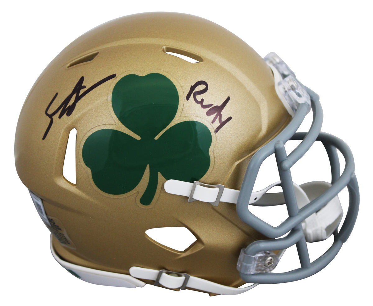 Notre Dame Sean Astin "Rudy" Signed Shamrock Speed Mini Helmet BAS Witnessed